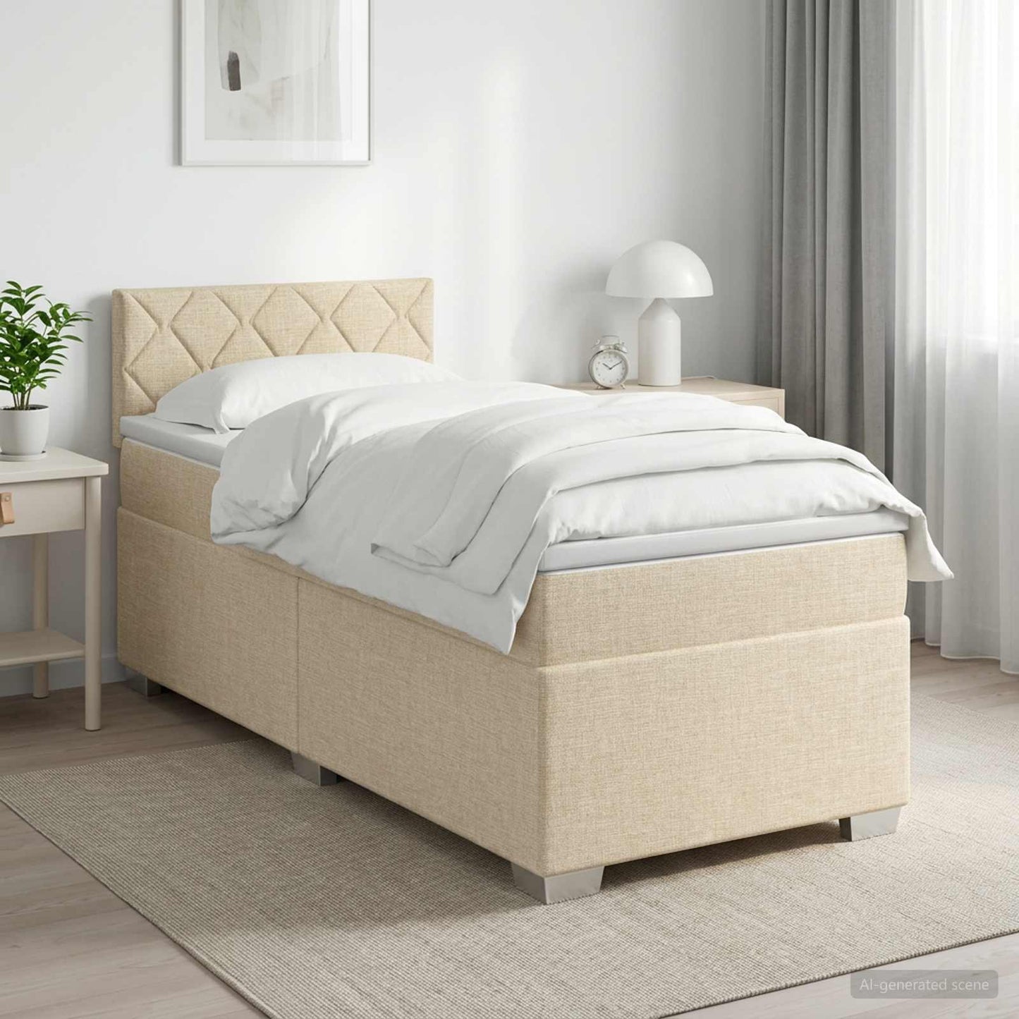 vidaXL Κρεβάτι box spring με στρώμα Κρεμ 90 x 190 cm Ύφασμα