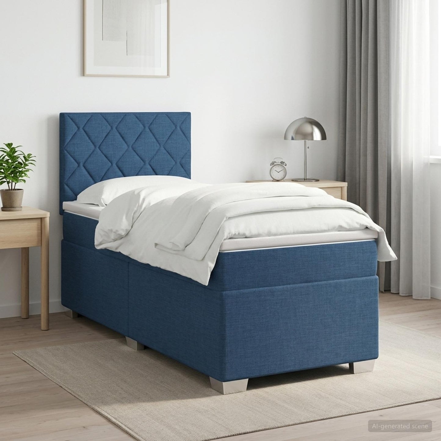 vidaXL Κρεβάτι box spring με στρώμα Μπλε 90 x 200 cm Ύφασμα