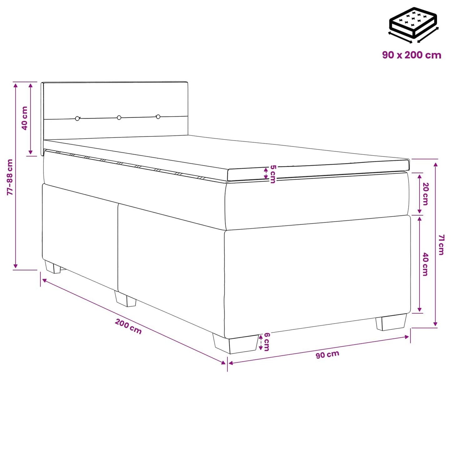 vidaXL Κρεβάτι box spring με στρώμα Ανοιχτό γκρι 90 x 200 cm Ύφασμα