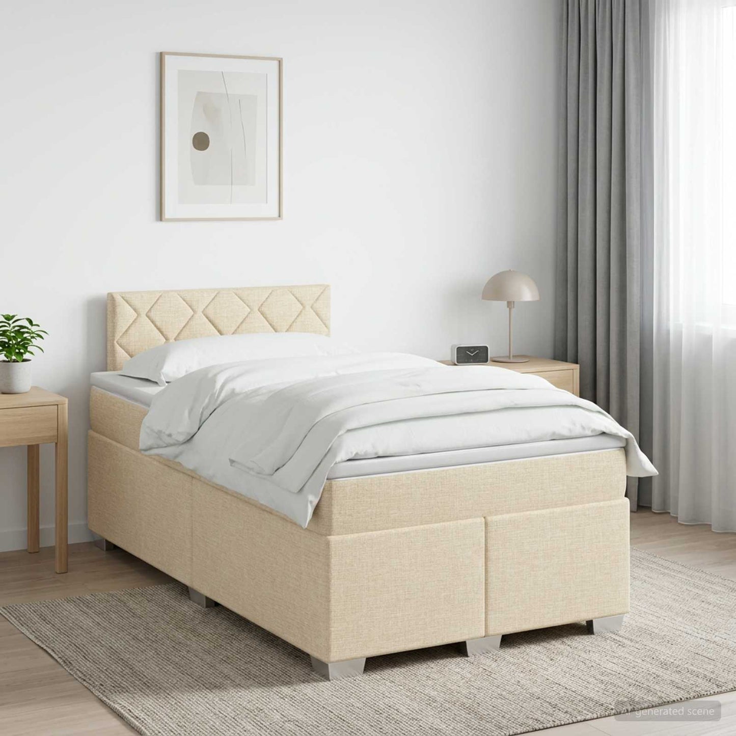vidaXL Κρεβάτι box spring με στρώμα Κρεμ 120 x 190 cm Ύφασμα