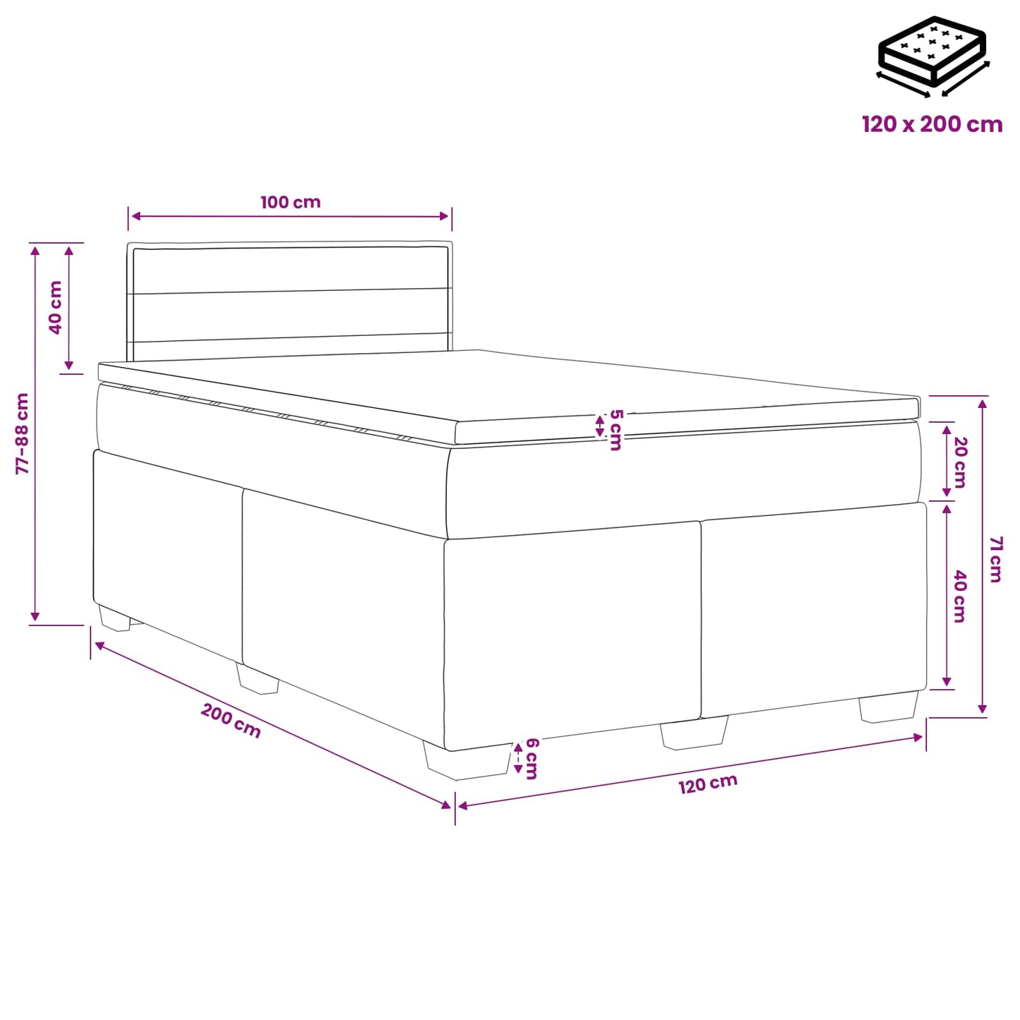 vidaXL Κρεβάτι box spring με στρώμα Κρεμ 120 x 200 cm Ύφασμα
