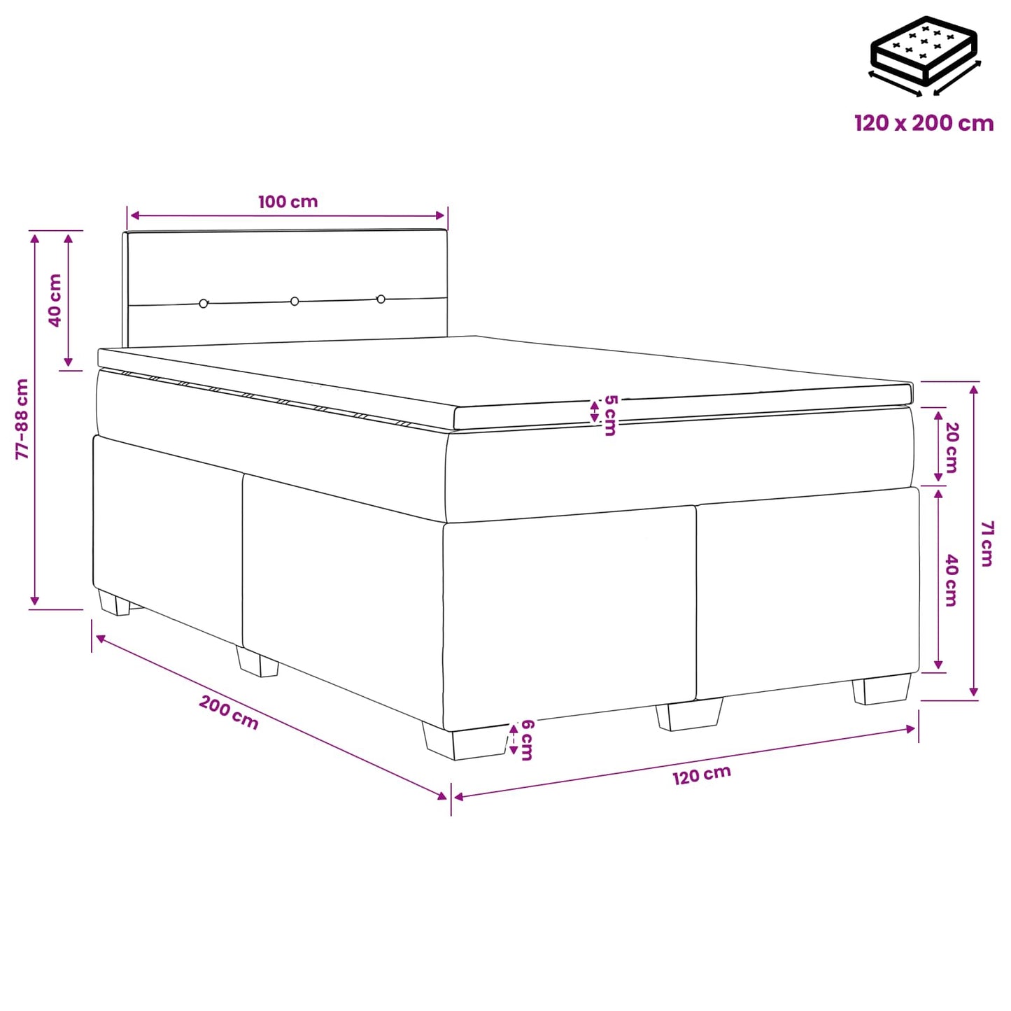 vidaXL Κρεβάτι box spring με στρώμα Μπλε 120 x 200 cm Ύφασμα