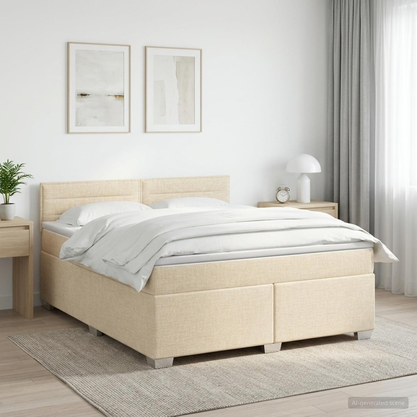 vidaXL Κρεβάτι box spring με στρώμα Κρεμ 140 x 190 cm Ύφασμα