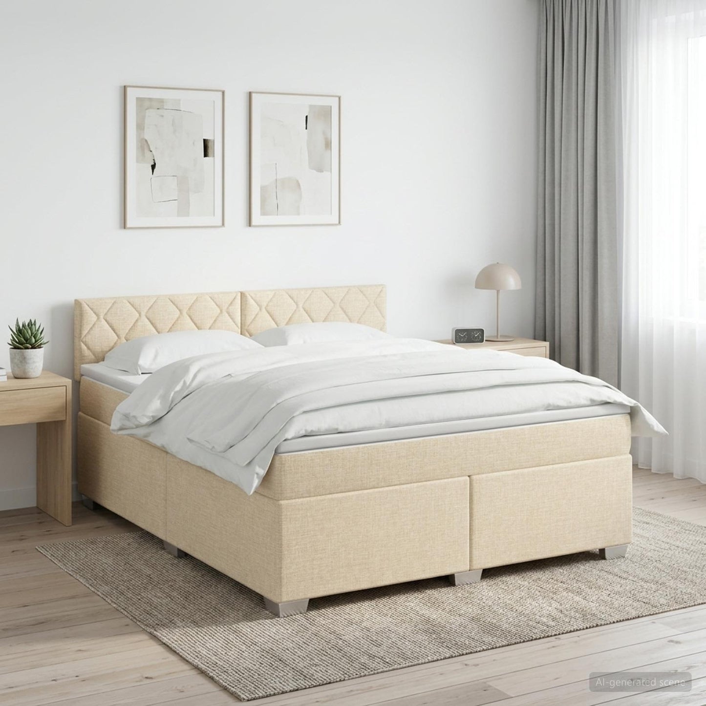vidaXL Κρεβάτι box spring με στρώμα Κρεμ 160 x 200 cm Ύφασμα