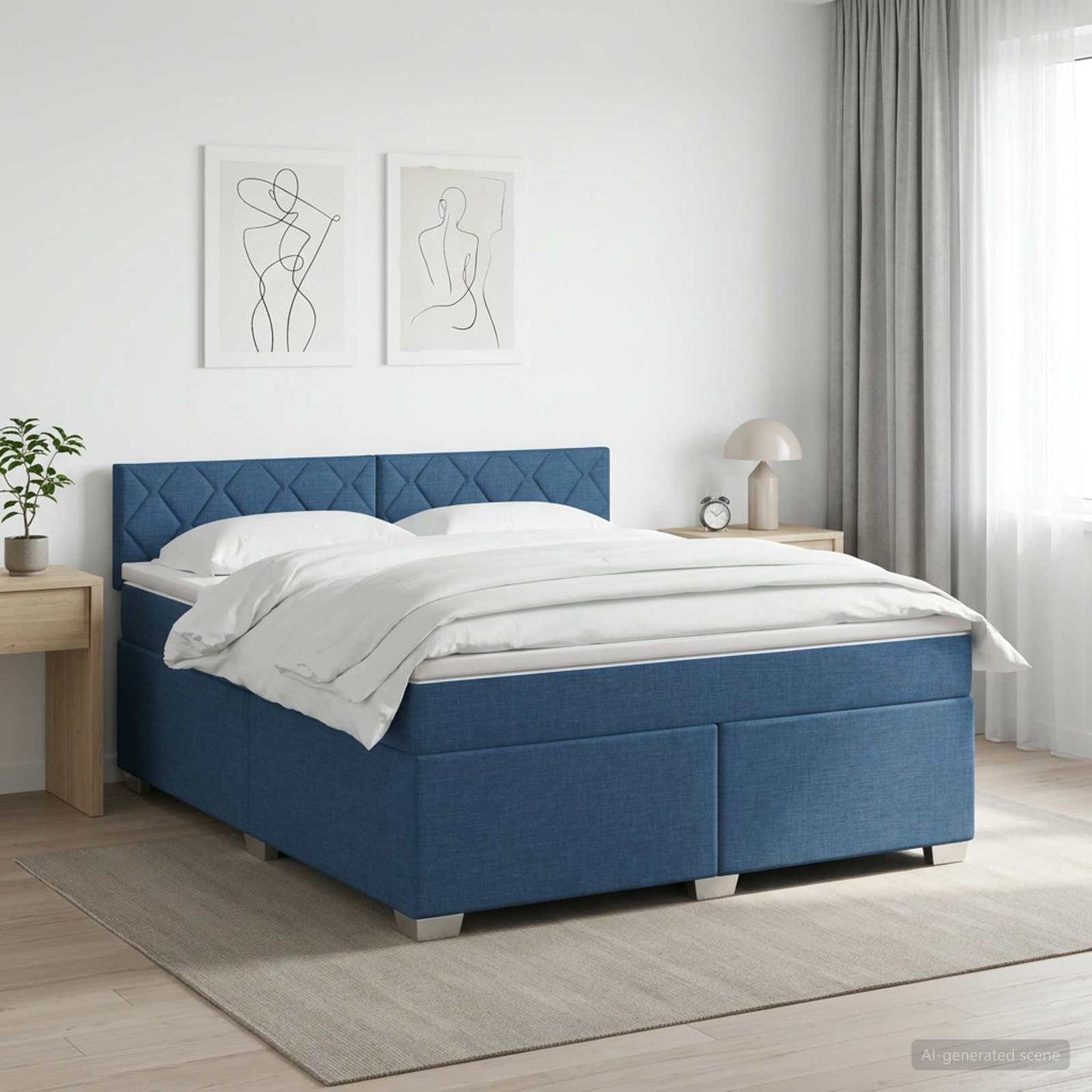 vidaXL Κρεβάτι box spring με στρώμα Μπλε 140 x 190 cm Ύφασμα