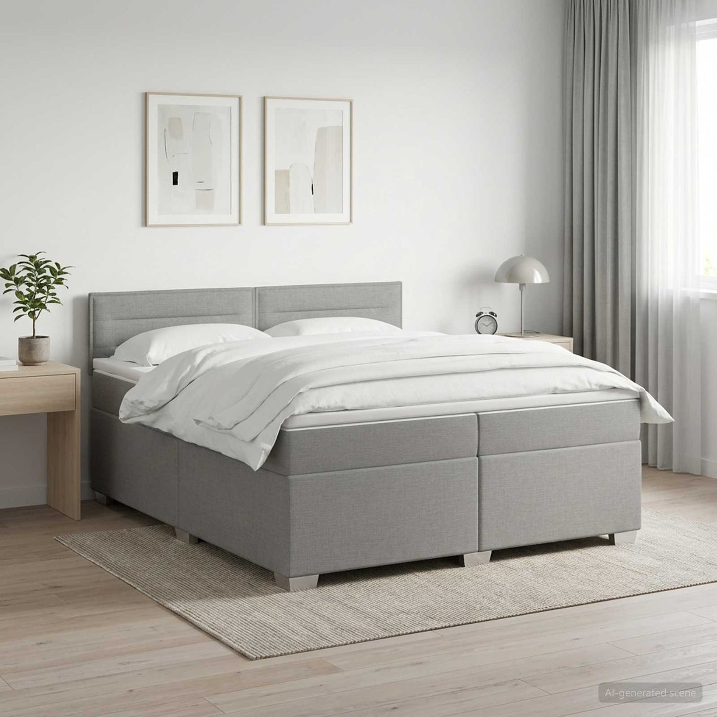 vidaXL Κρεβάτι box spring με στρώμα Ανοιχτό γκρι 200 x 200 cm Ύφασμα