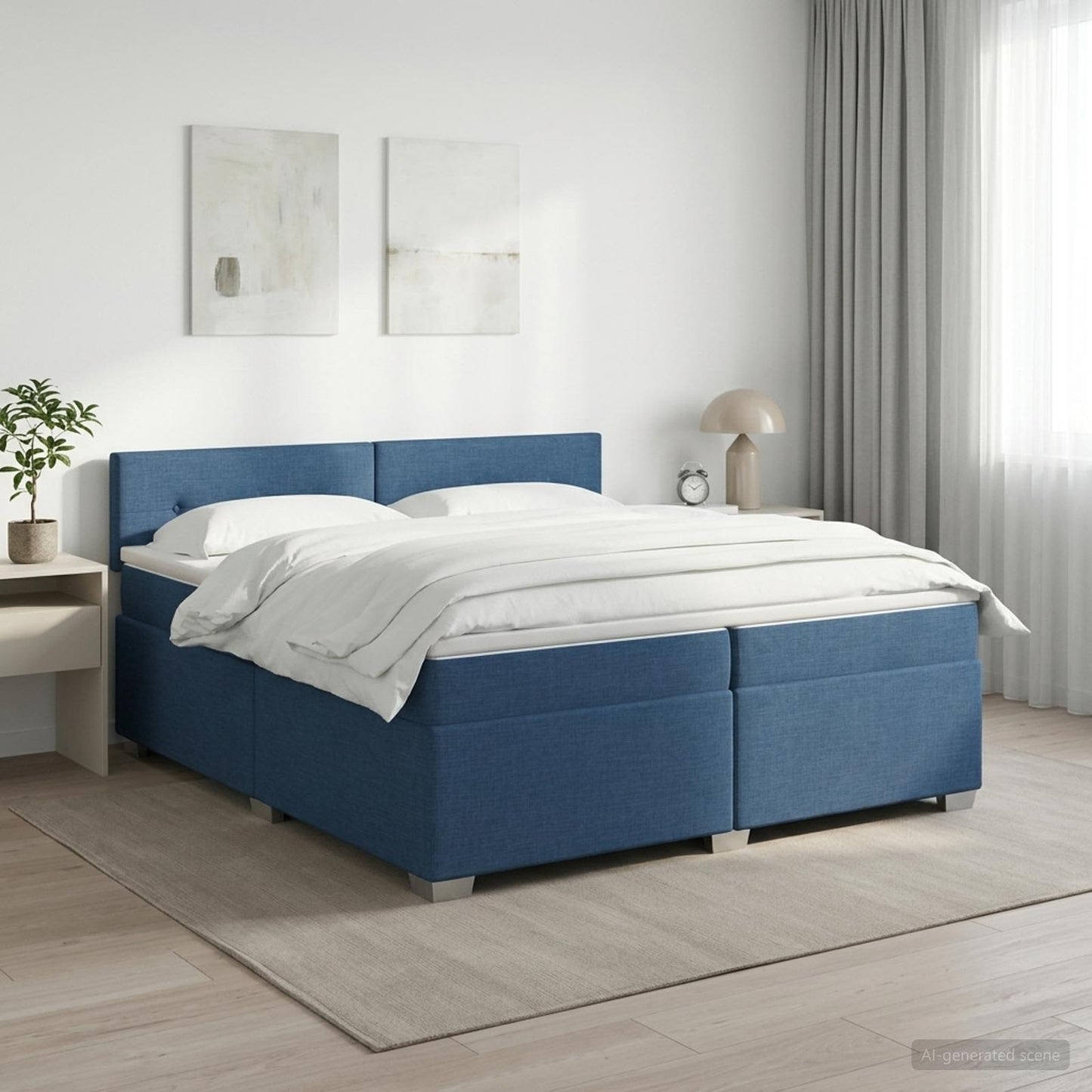 vidaXL Κρεβάτι box spring με στρώμα Μπλε 200 x 200 cm Ύφασμα