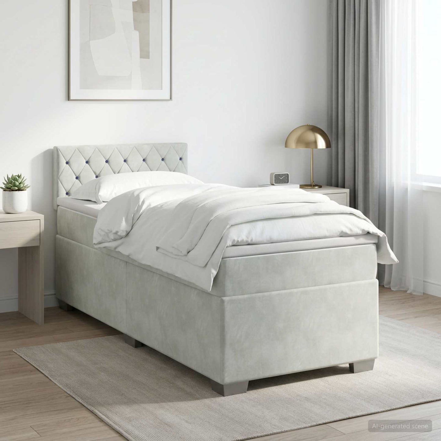 vidaXL Κρεβάτι box spring με στρώμα Ανοιχτό γκρι 90 x 200 cm Βελούδο
