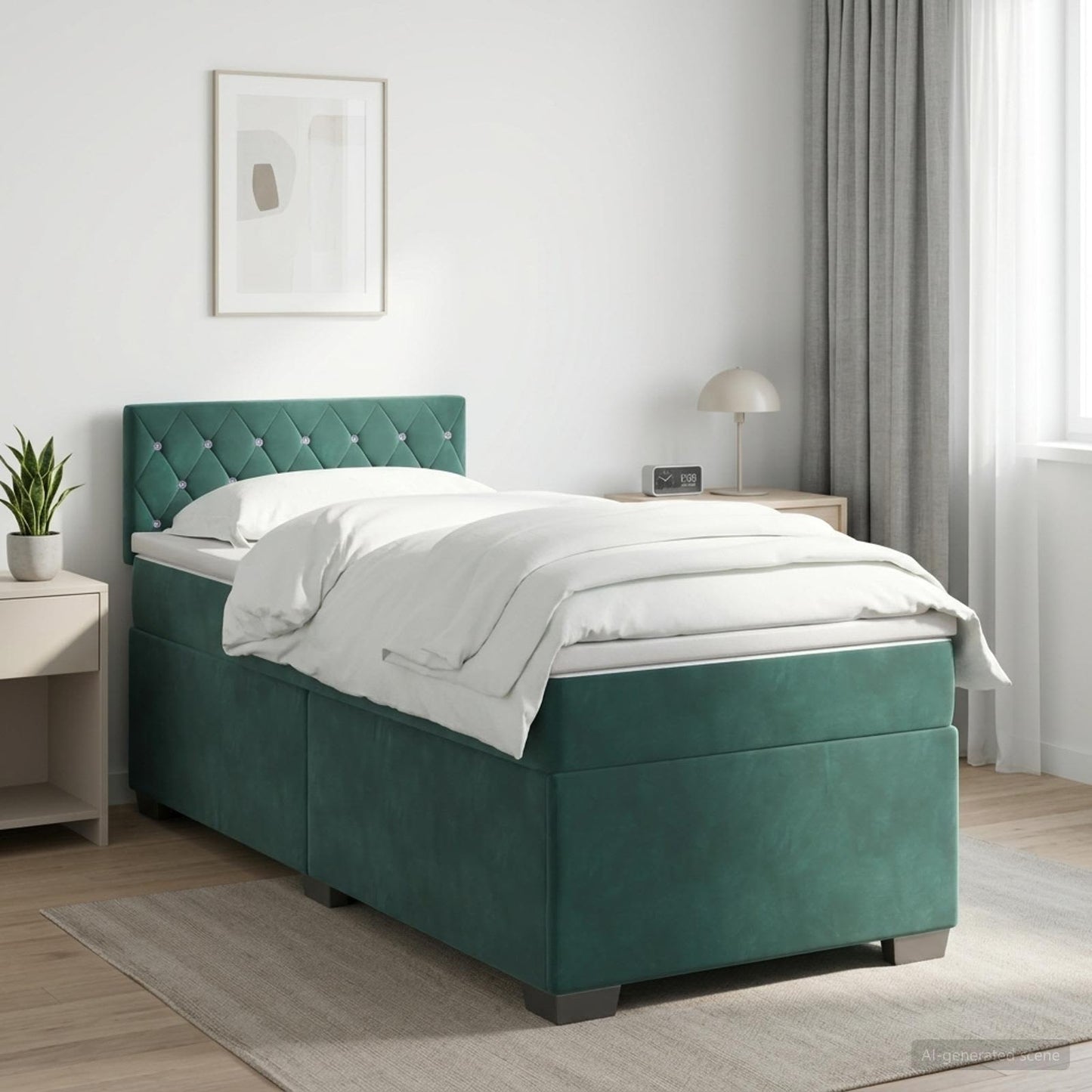 vidaXL Κρεβάτι box spring με στρώμα Σκούρο Πράσινο 90 x 200 cm Βελούδο