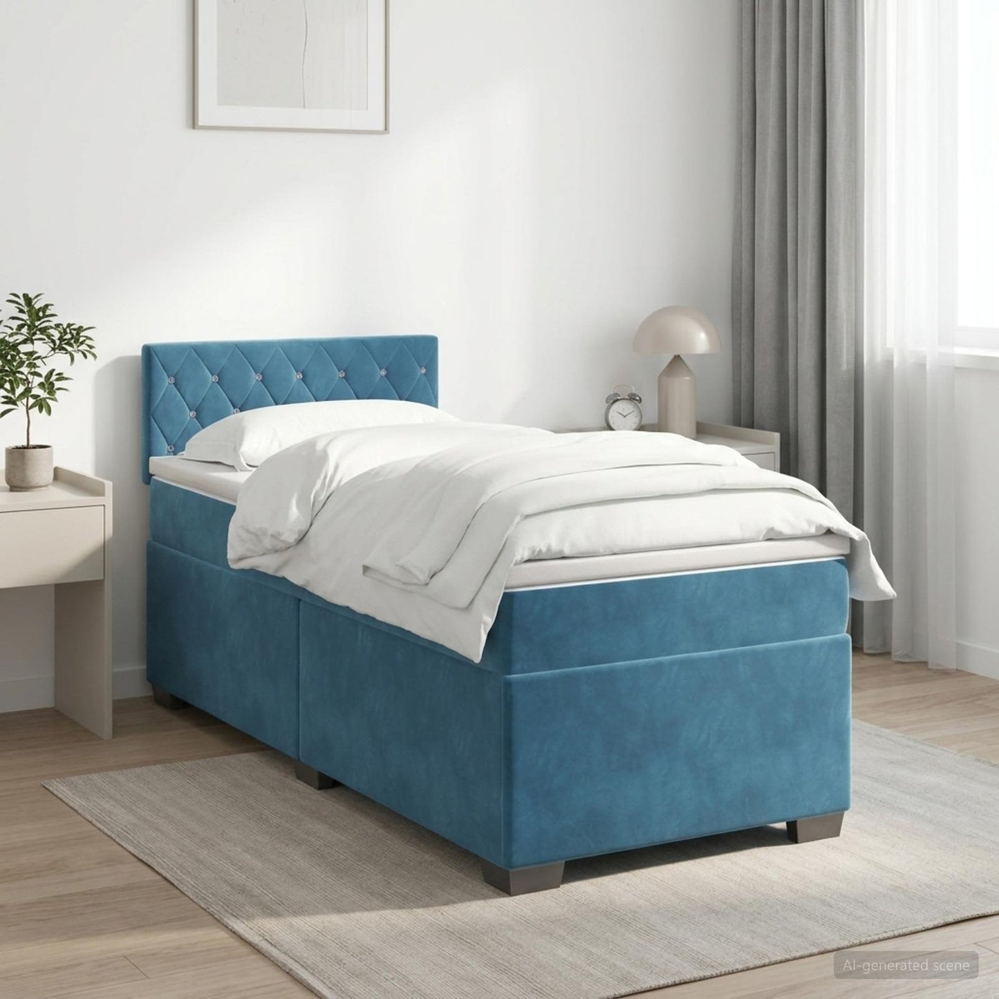 vidaXL Κρεβάτι box spring με στρώμα Σκούρο Μπλε 90 x 200 cm Βελούδο