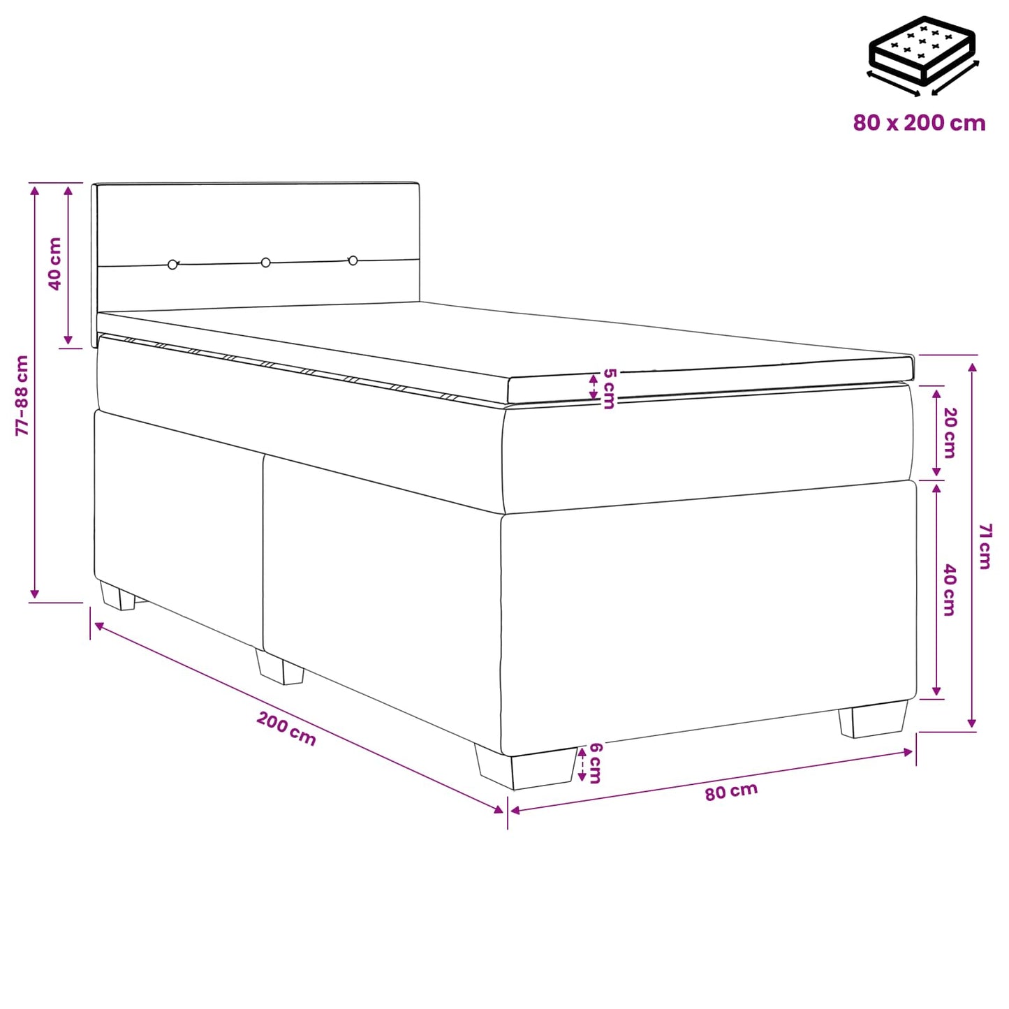 vidaXL Κρεβάτι box spring με στρώμα Ανοιχτό γκρι 80 x 200 cm Βελούδο