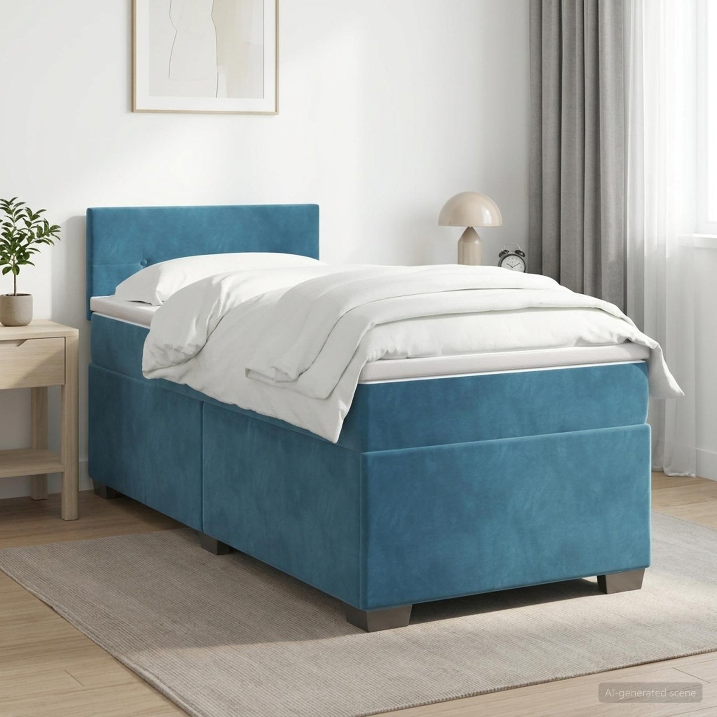 vidaXL Κρεβάτι box spring με στρώμα Σκούρο Μπλε 90 x 190 cm Βελούδο