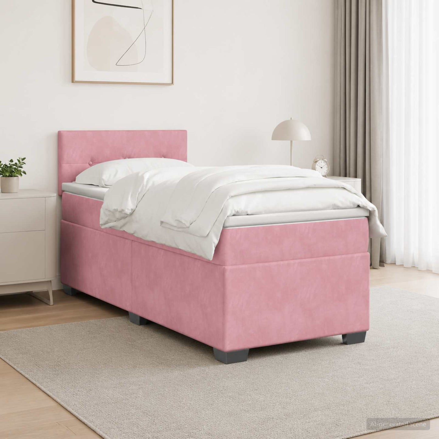 vidaXL Κρεβάτι box spring με στρώμα Ροζ 90 x 200 cm Βελούδο