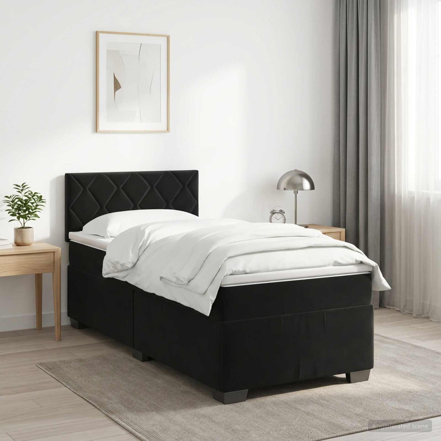 vidaXL Κρεβάτι box spring με στρώμα Μαύρο 90 x 200 cm Βελούδο