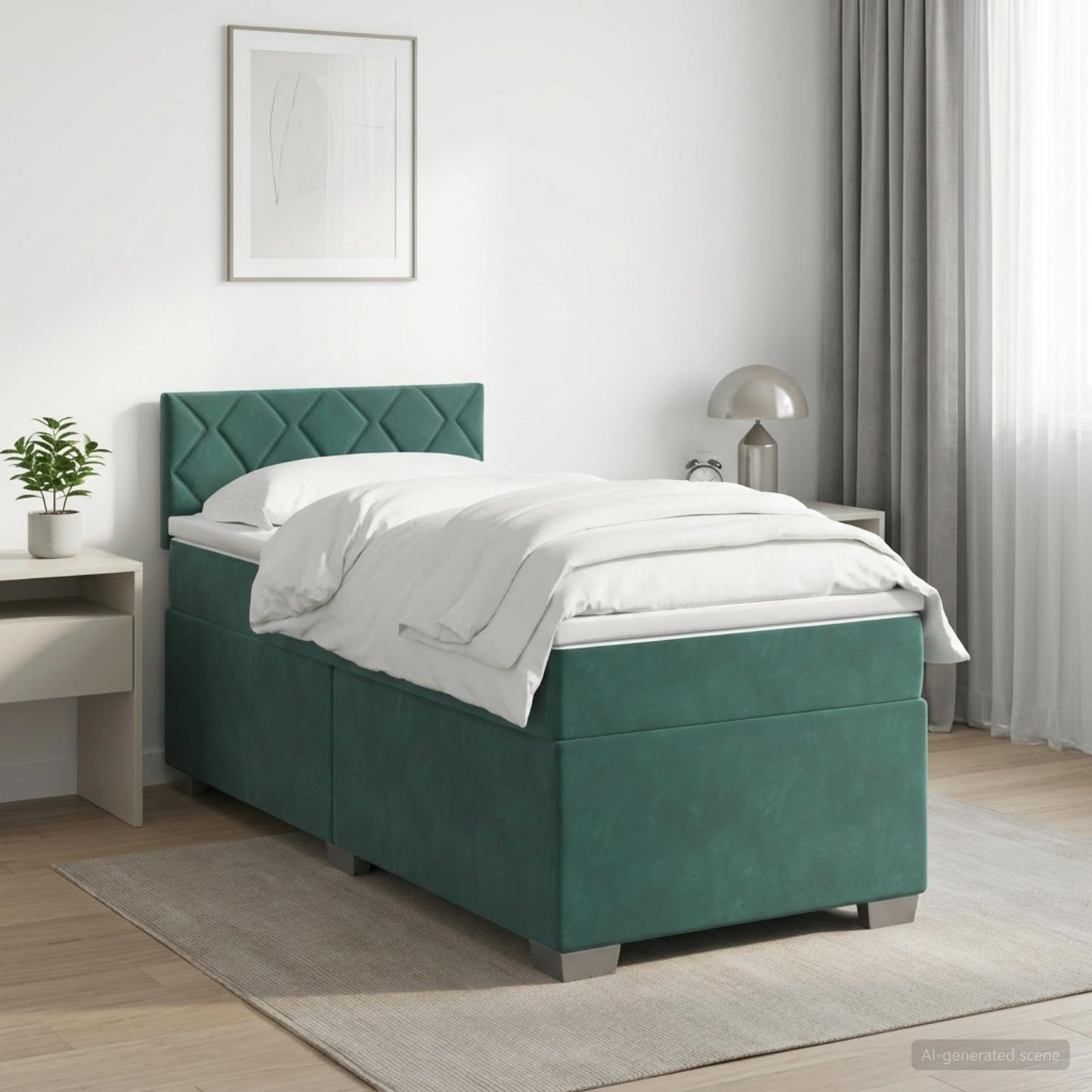 vidaXL Κρεβάτι box spring με στρώμα Σκούρο Πράσινο 90 x 190 cm Βελούδο