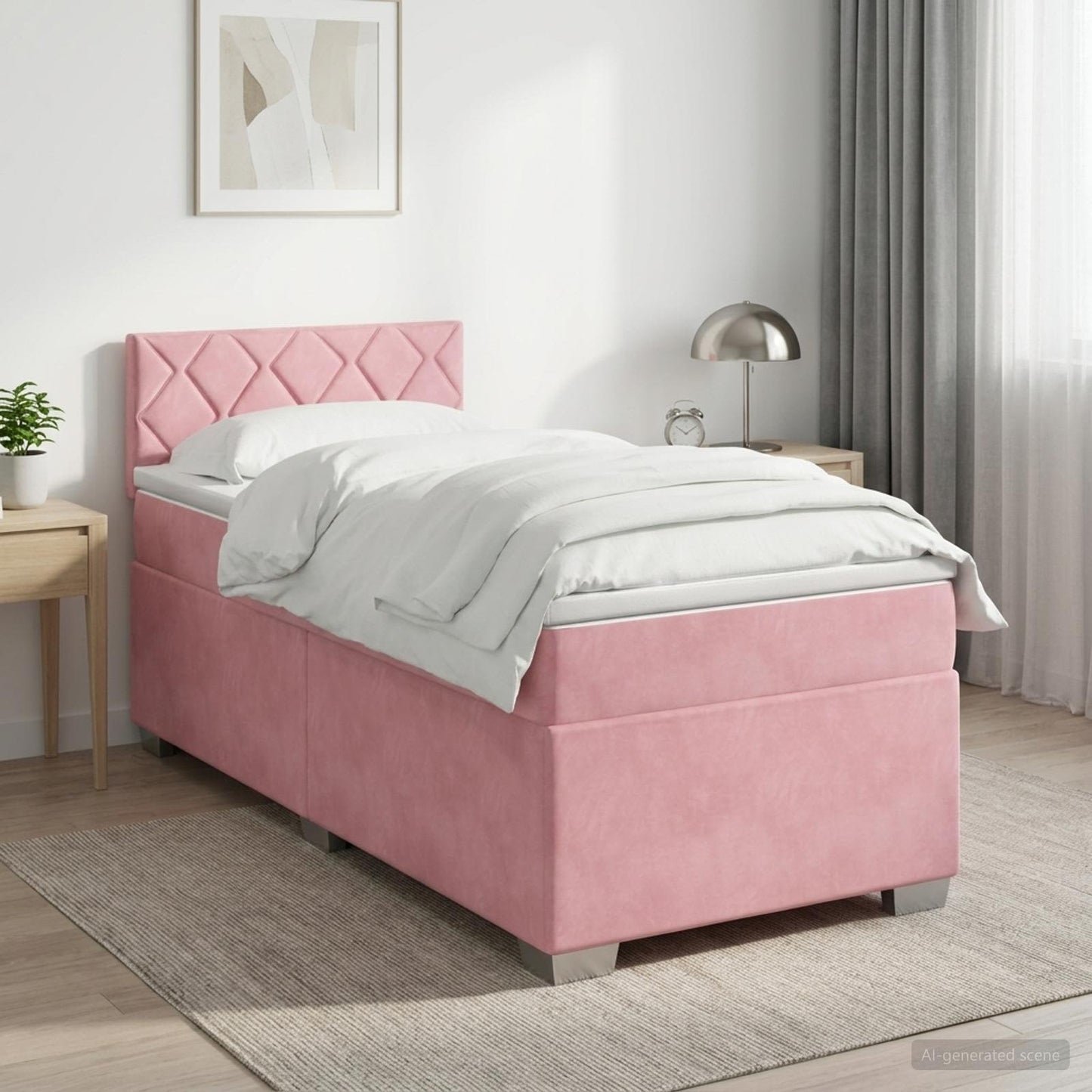 vidaXL Κρεβάτι box spring με στρώμα Ροζ 100 x 200 cm Βελούδο
