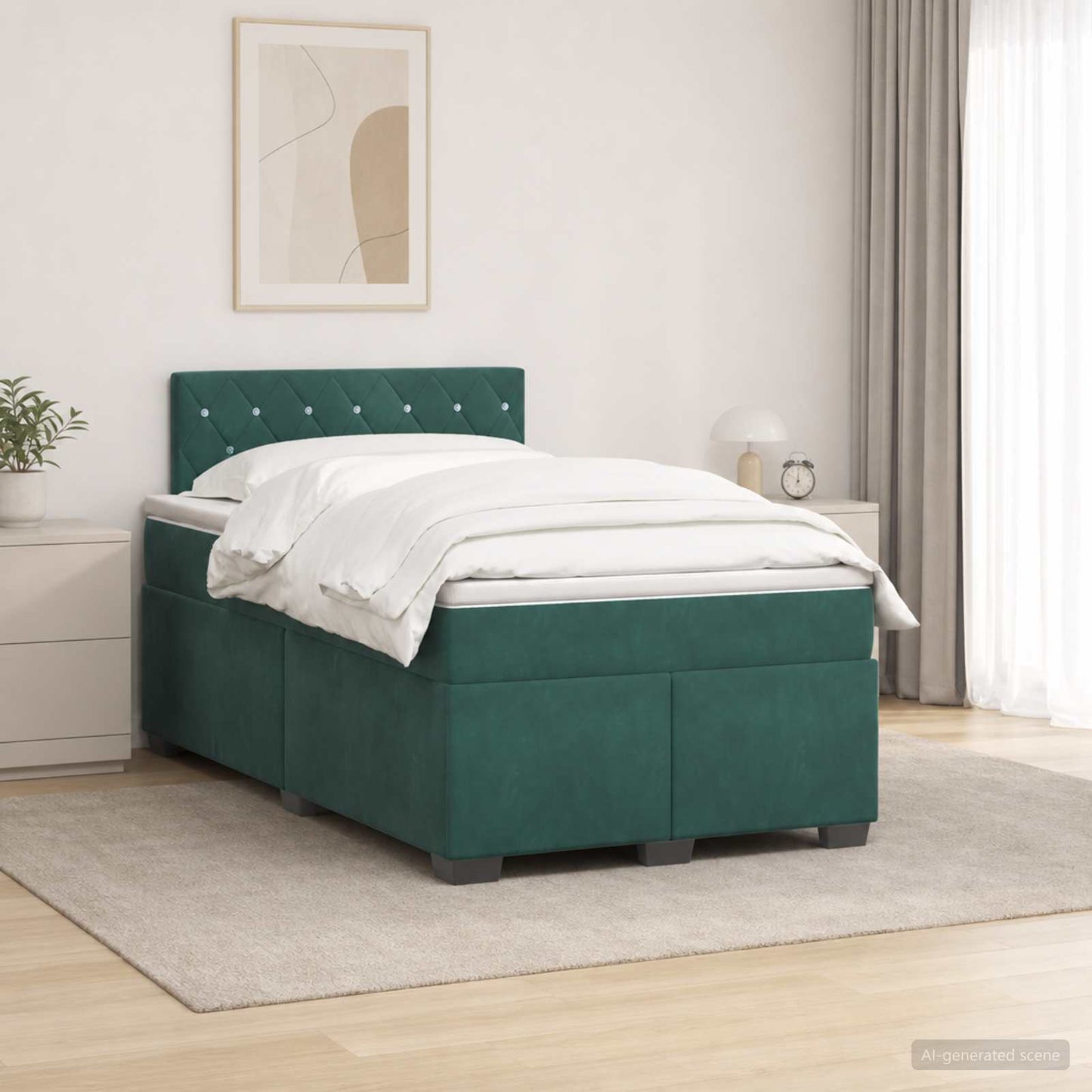 vidaXL Κρεβάτι box spring με στρώμα Σκούρο Πράσινο 120 x 190 cm