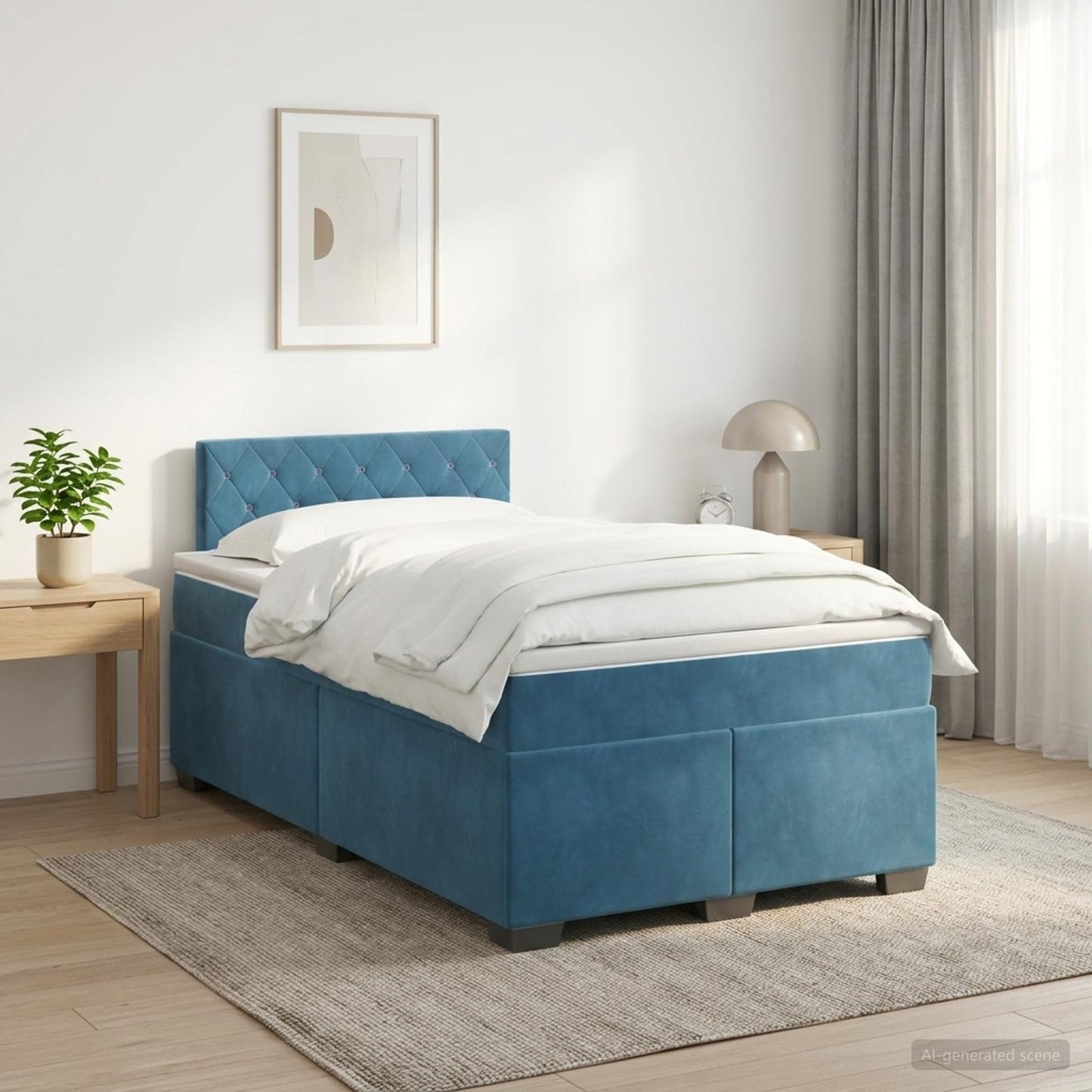 vidaXL Κρεβάτι box spring με στρώμα Σκούρο Μπλε 120 x 200 cm Βελούδο