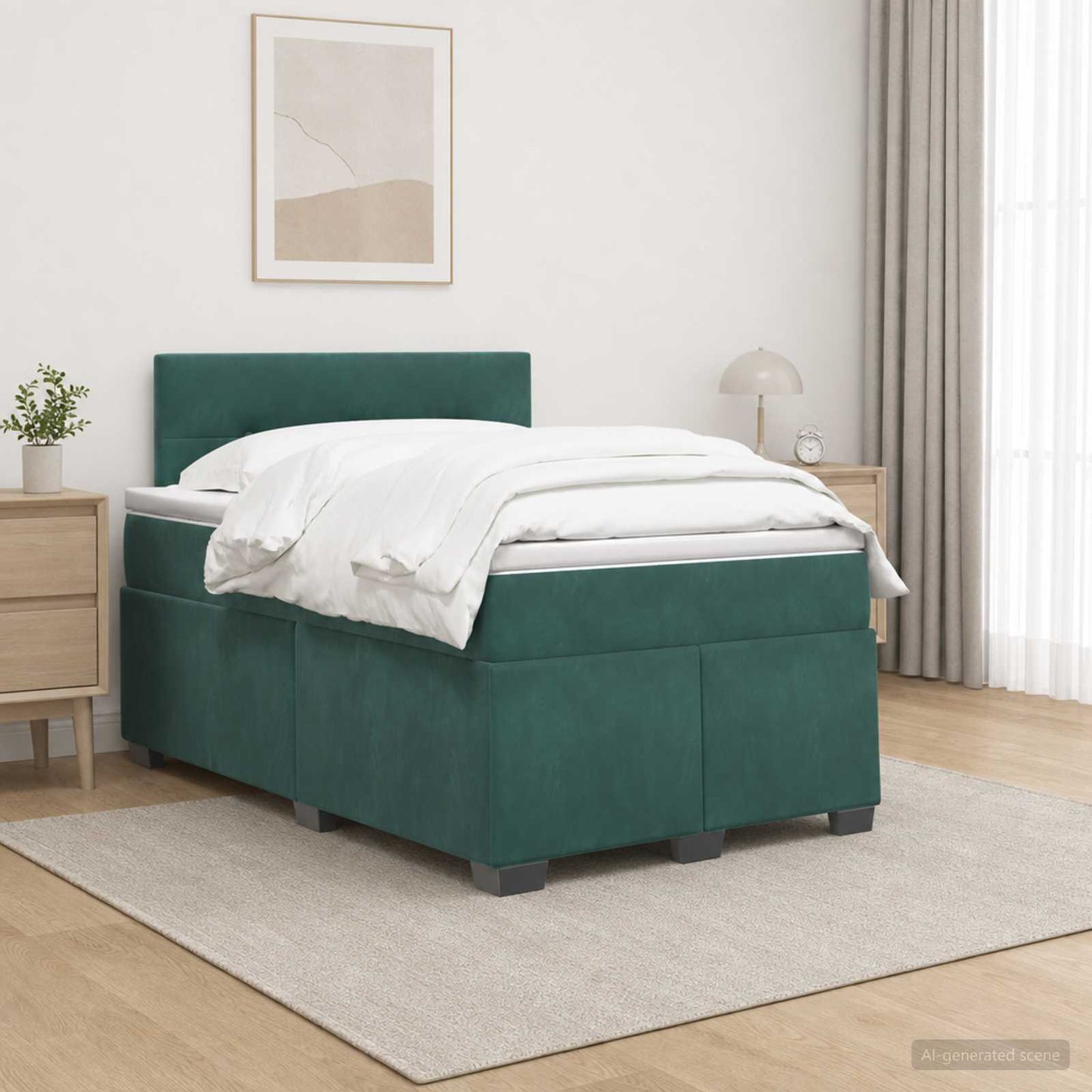 vidaXL Κρεβάτι box spring με στρώμα Σκούρο Πράσινο 120 x 200 cm