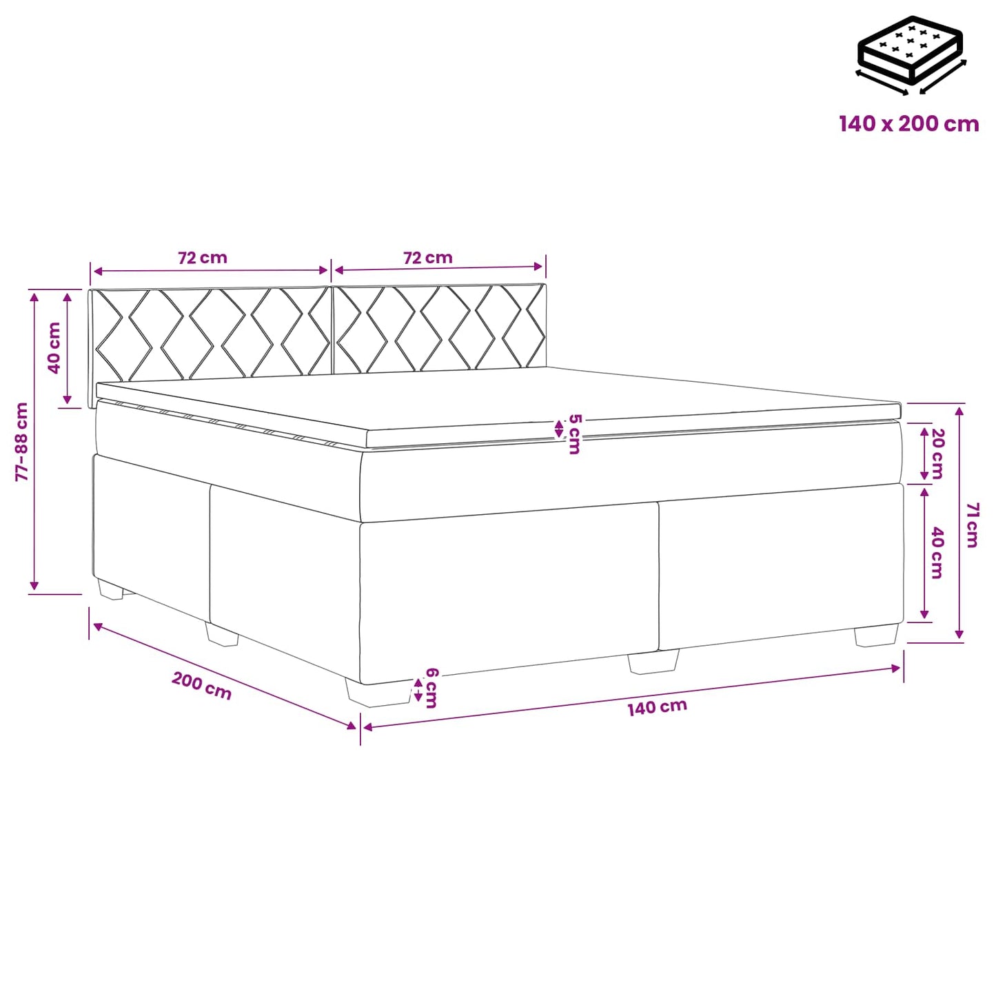 vidaXL Κρεβάτι box spring με στρώμα Ροζ 140 x 200 cm Βελούδο