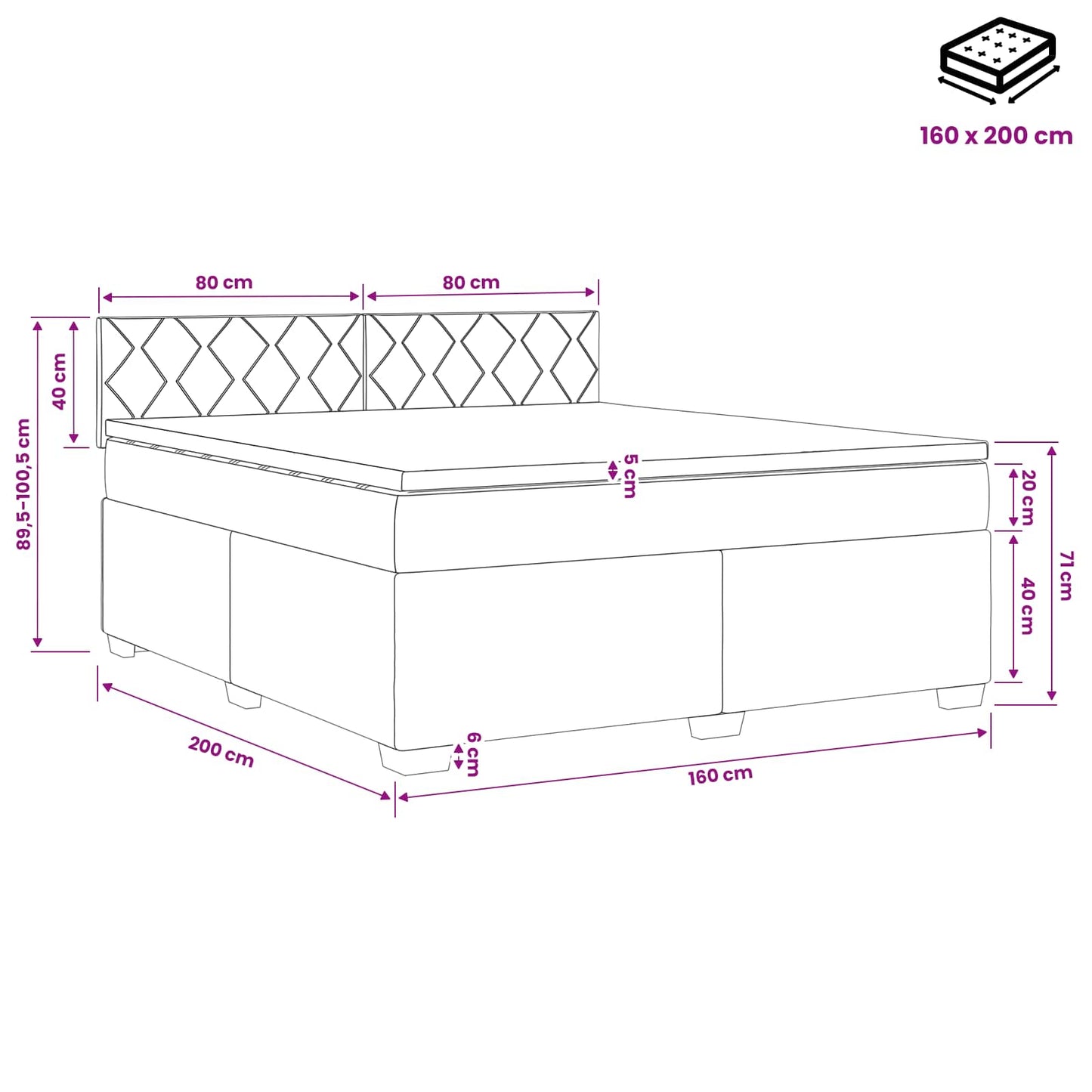 vidaXL Κρεβάτι box spring με στρώμα Σκούρο Γκρι 160 x 200 cm Βελούδο