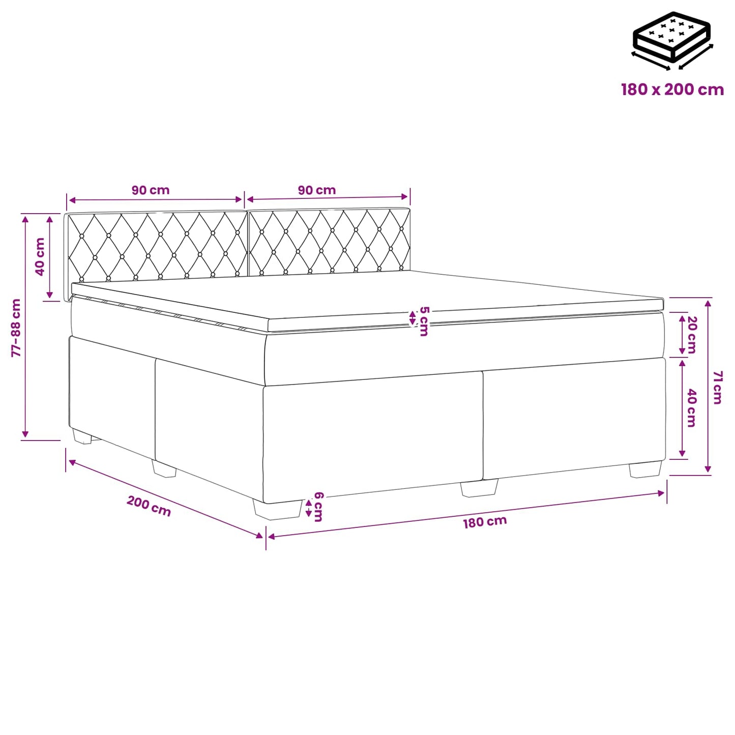 vidaXL Κρεβάτι box spring με στρώμα Σκούρο Γκρι 180 x 200 cm Βελούδο