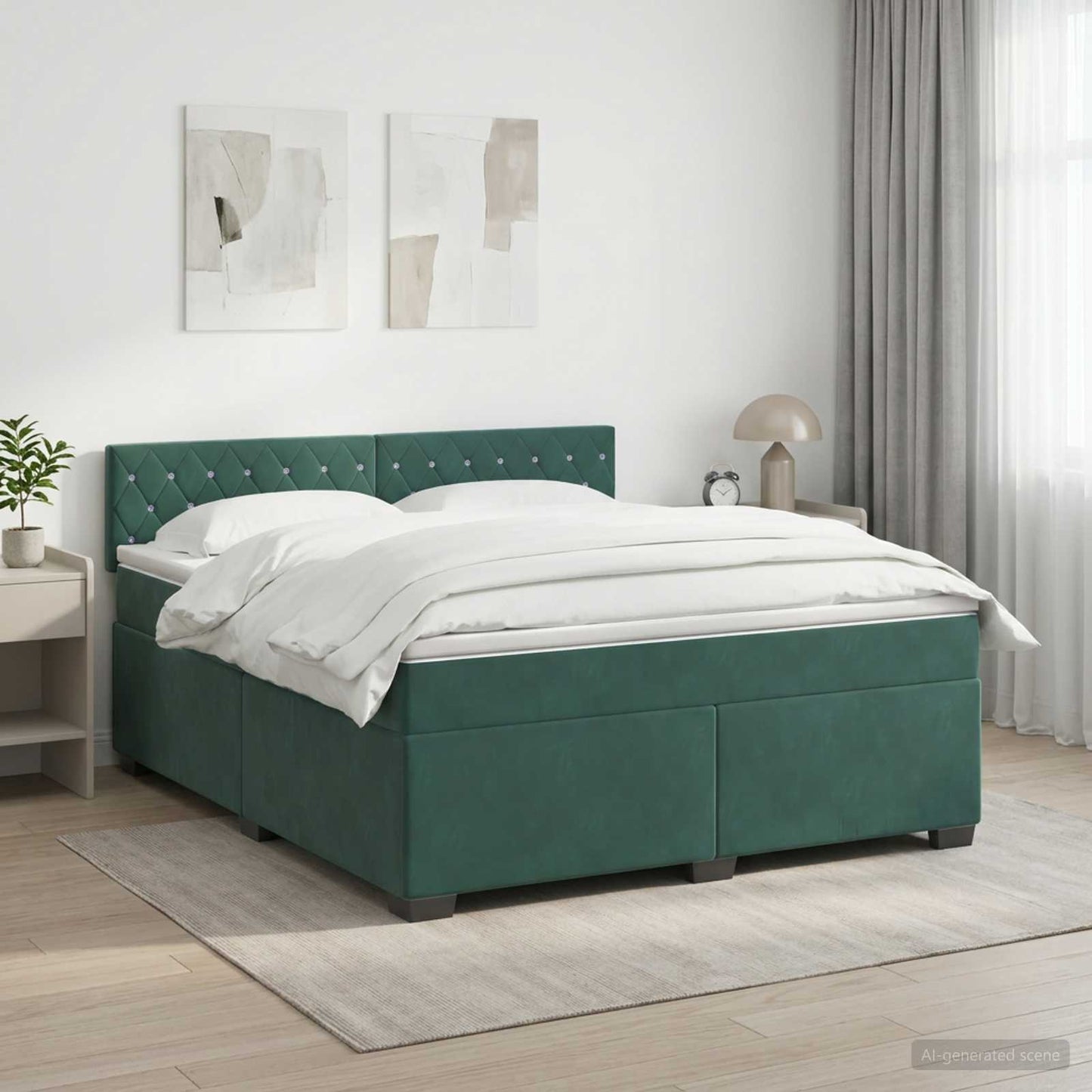 vidaXL Κρεβάτι box spring με στρώμα Σκούρο Πράσινο 140 x 190 cm