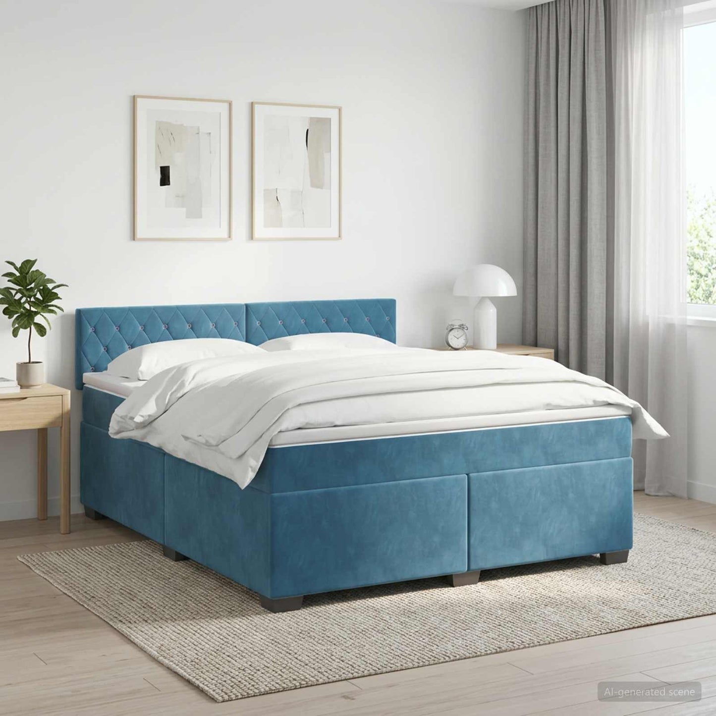 vidaXL Κρεβάτι box spring με στρώμα Σκούρο Μπλε 140 x 200 cm Βελούδο