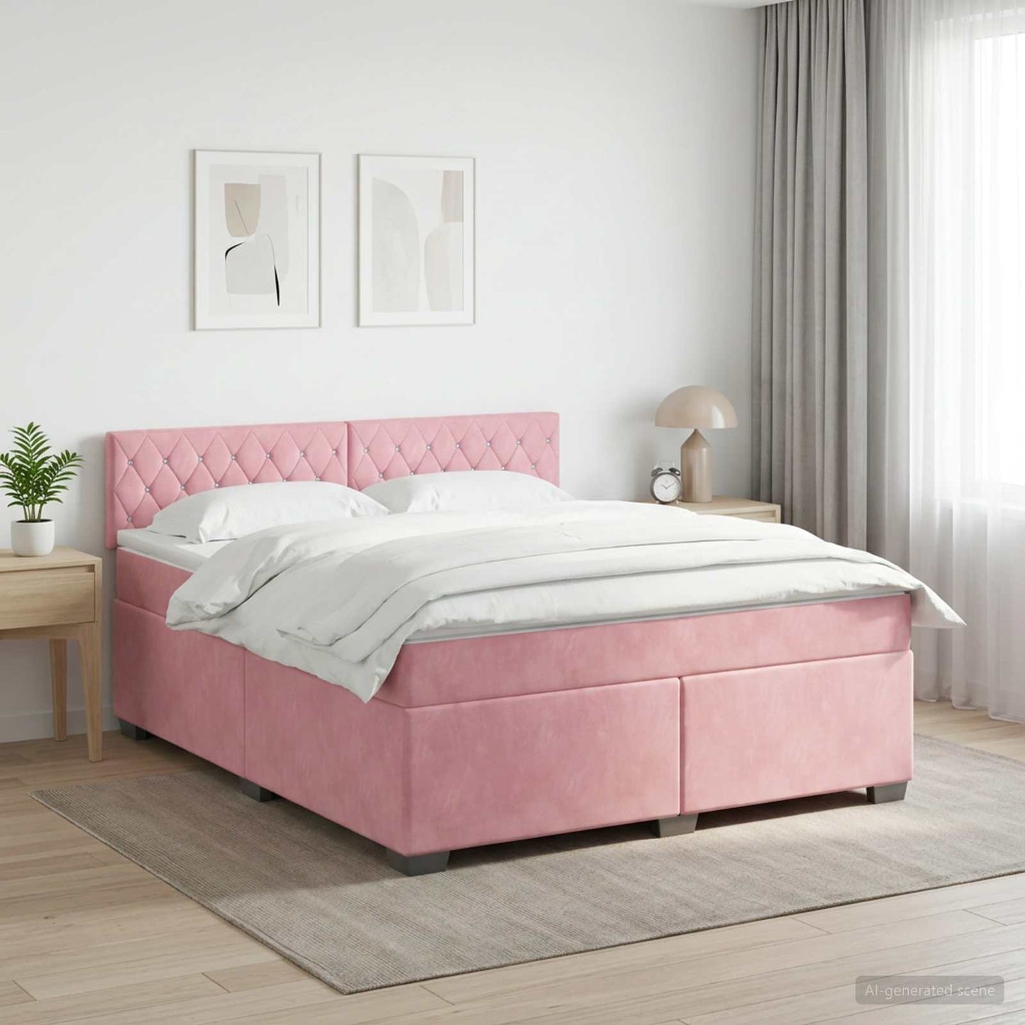 vidaXL Κρεβάτι box spring με στρώμα Ροζ 140 x 200 cm Βελούδο