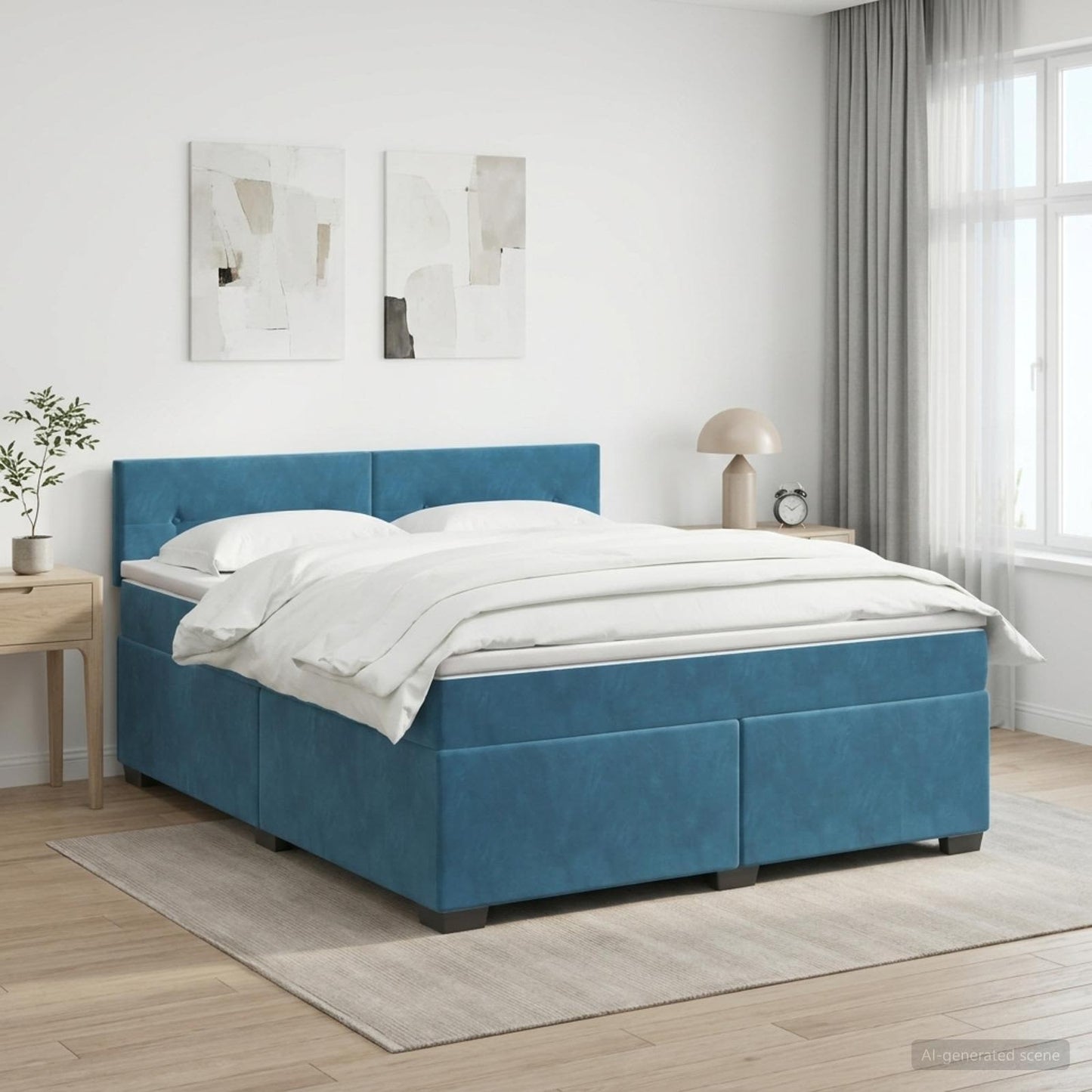 vidaXL Κρεβάτι box spring με στρώμα Σκούρο Μπλε 140 x 190 cm Βελούδο