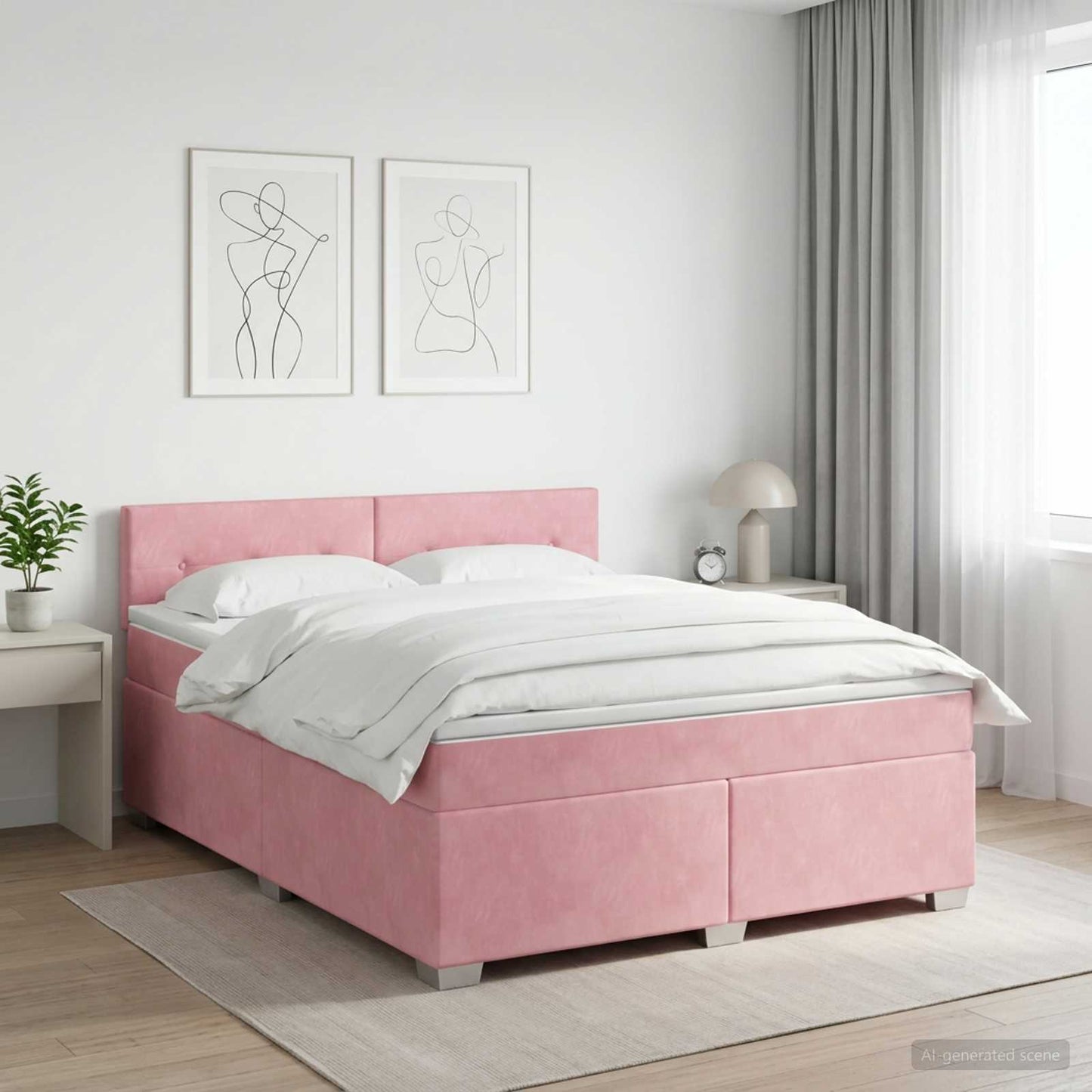 vidaXL Κρεβάτι box spring με στρώμα Ροζ 140 x 190 cm Βελούδο