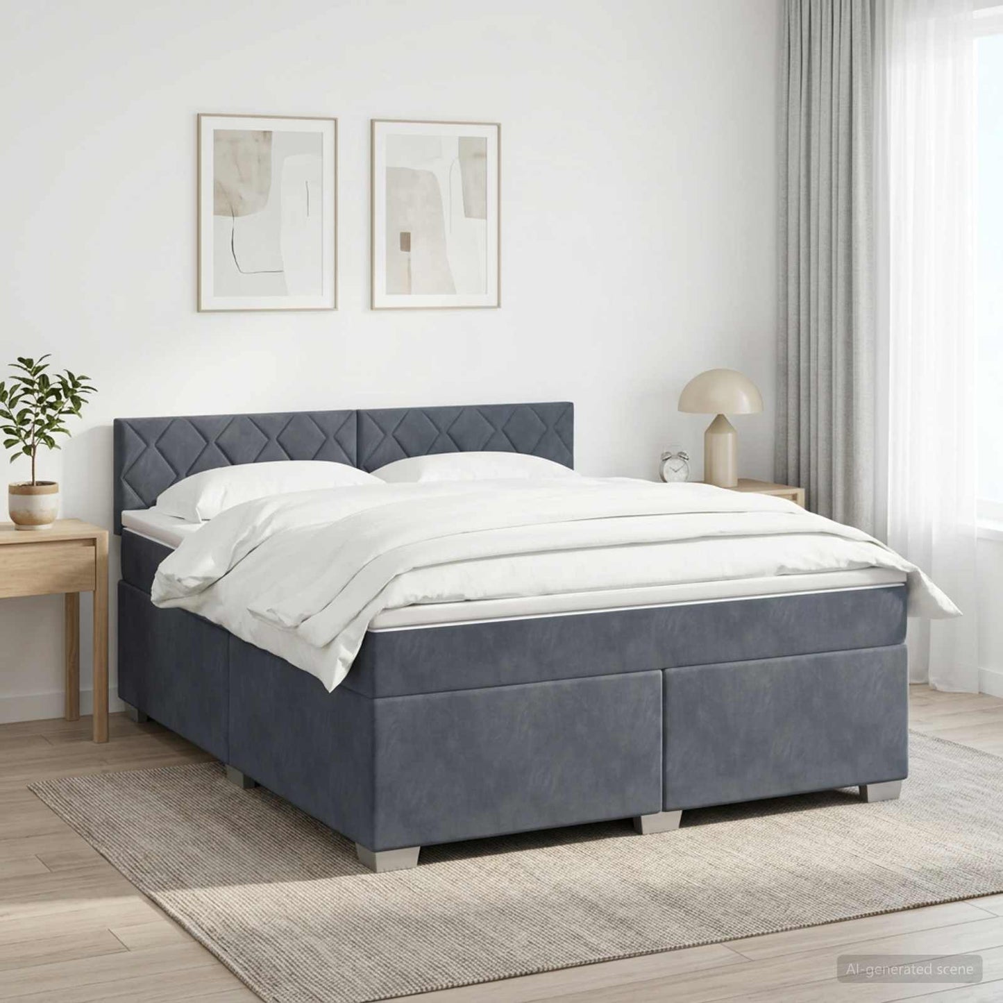 vidaXL Κρεβάτι box spring με στρώμα Σκούρο Γκρι 180 x 200 cm Βελούδο
