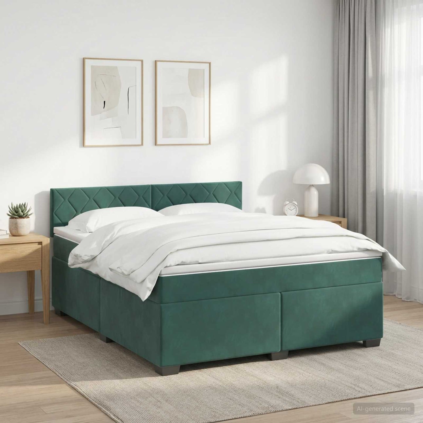 vidaXL Κρεβάτι box spring με στρώμα Σκούρο Πράσινο 160 x 200 cm