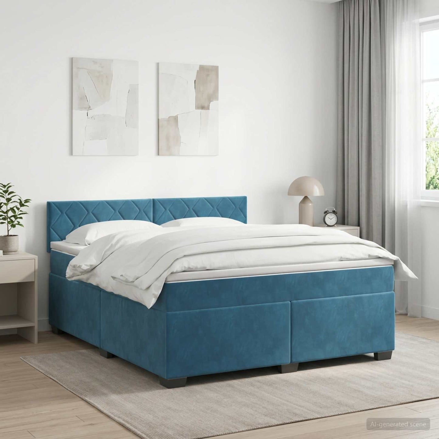 vidaXL Κρεβάτι box spring με στρώμα Σκούρο Μπλε 140 x 190 cm Βελούδο