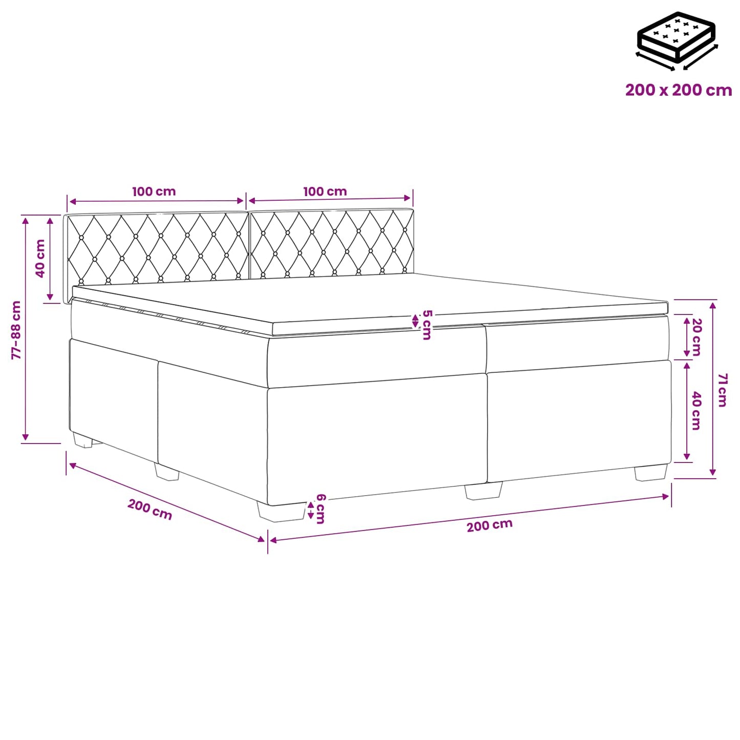 vidaXL Κρεβάτι box spring με στρώμα Σκούρο Γκρι 200 x 200 cm Βελούδο