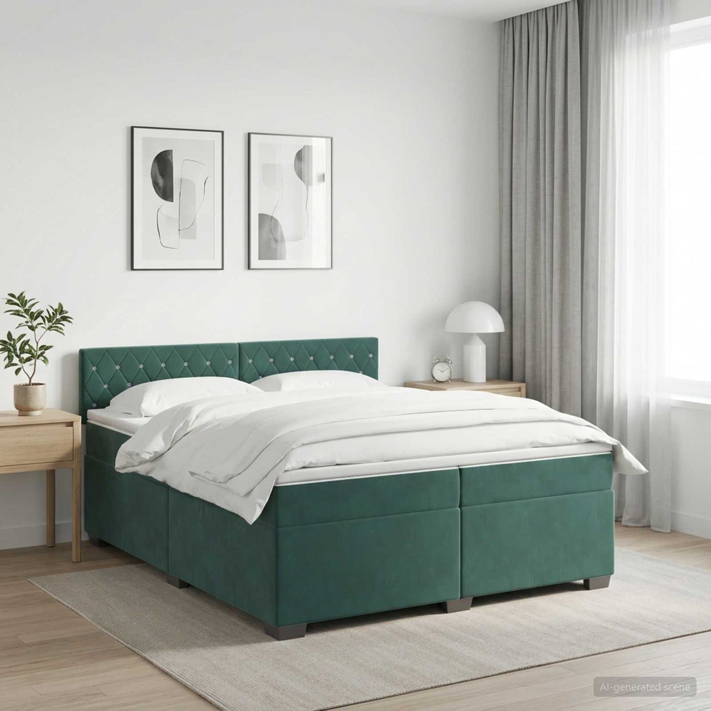 vidaXL Κρεβάτι box spring με στρώμα Σκούρο Πράσινο 200 x 200 cm