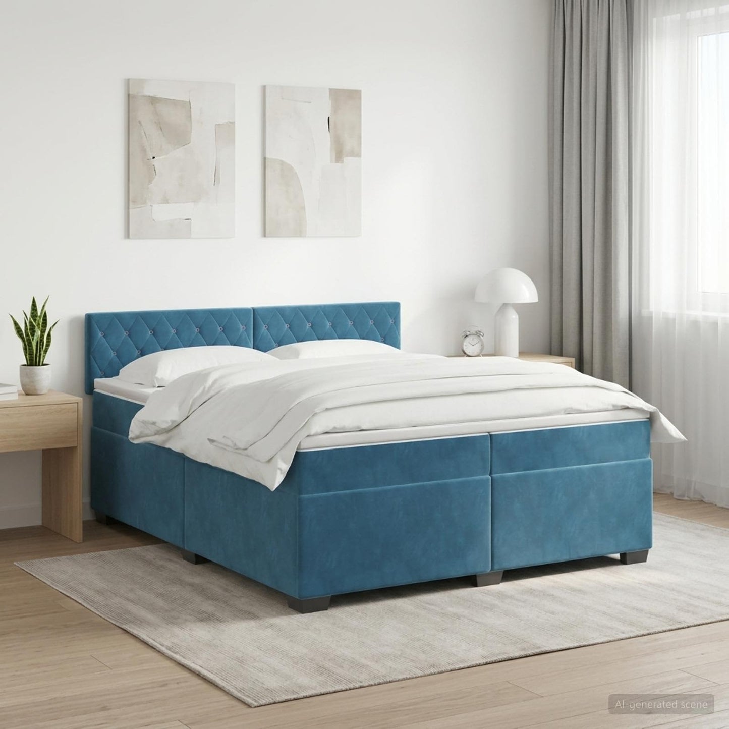 vidaXL Κρεβάτι box spring με στρώμα Σκούρο Μπλε 200 x 200 cm Βελούδο