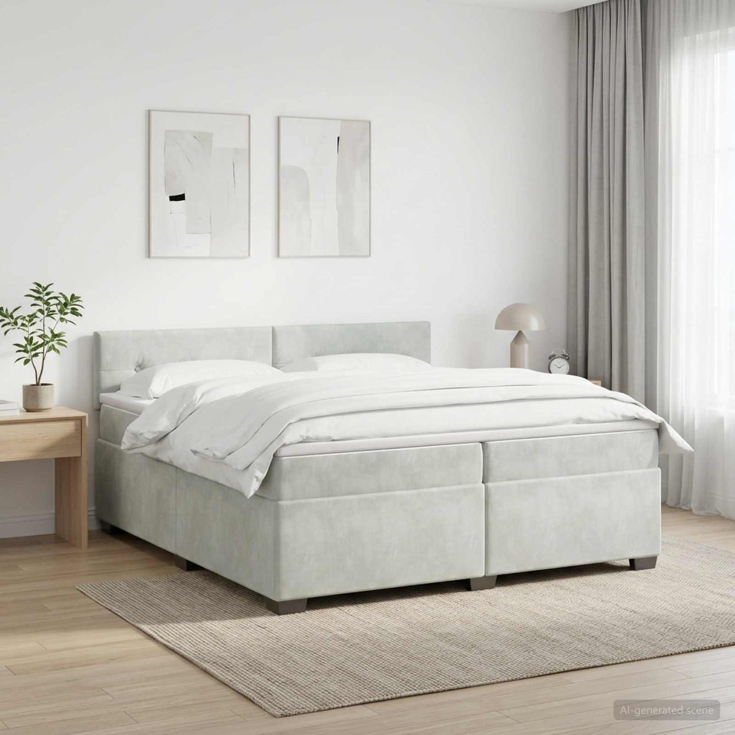 vidaXL Κρεβάτι box spring με στρώμα Ανοιχτό γκρι 200 x 200 cm Βελούδο