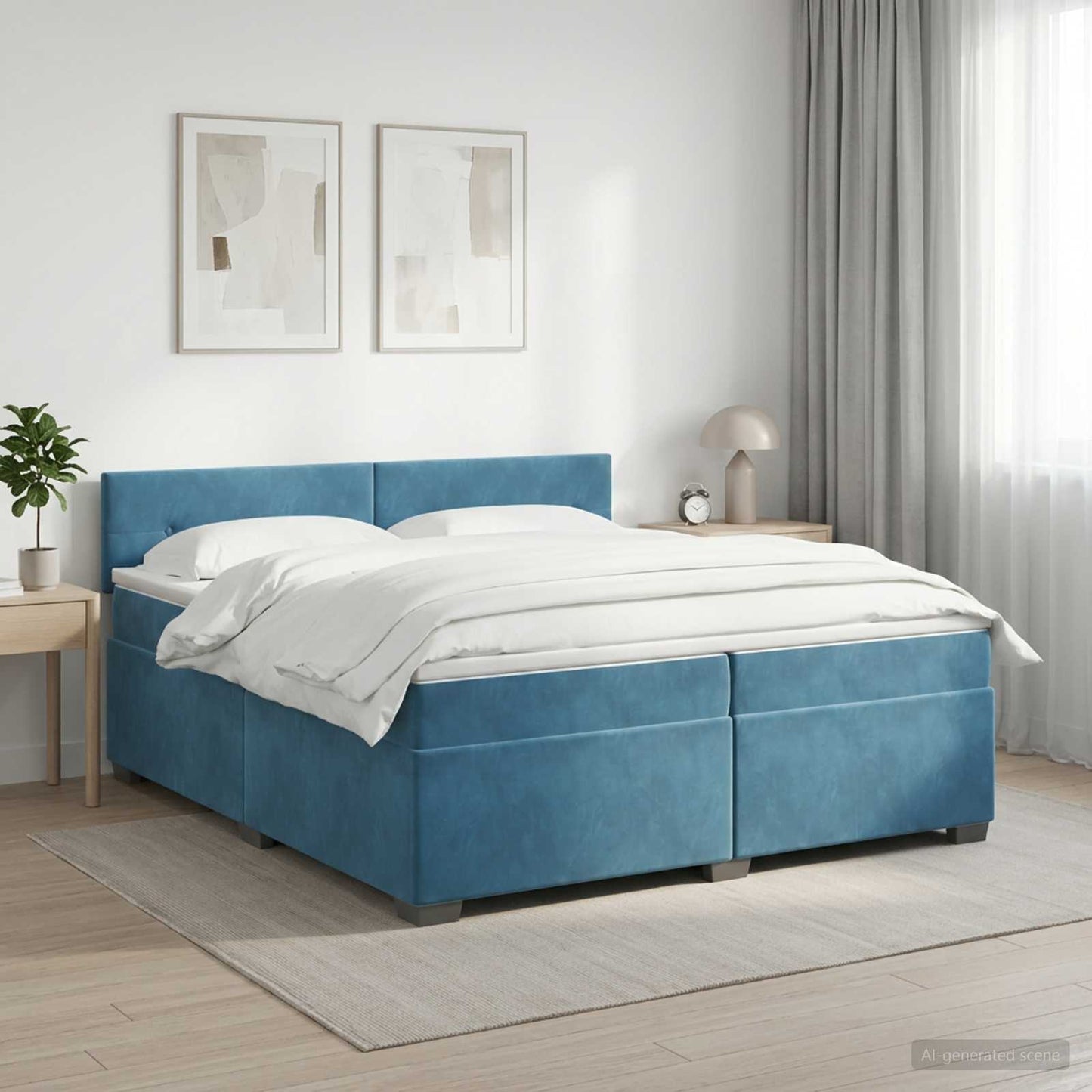 vidaXL Κρεβάτι box spring με στρώμα Σκούρο Μπλε 200 x 200 cm Βελούδο