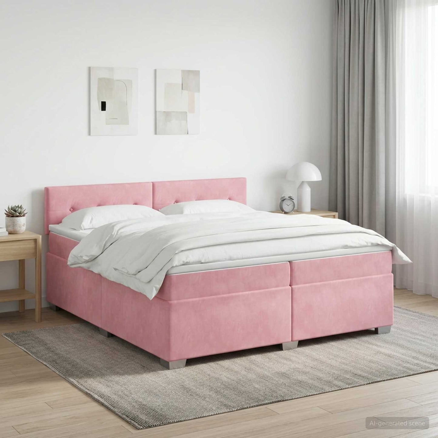 vidaXL Κρεβάτι box spring με στρώμα Ροζ 200 x 200 cm Βελούδο