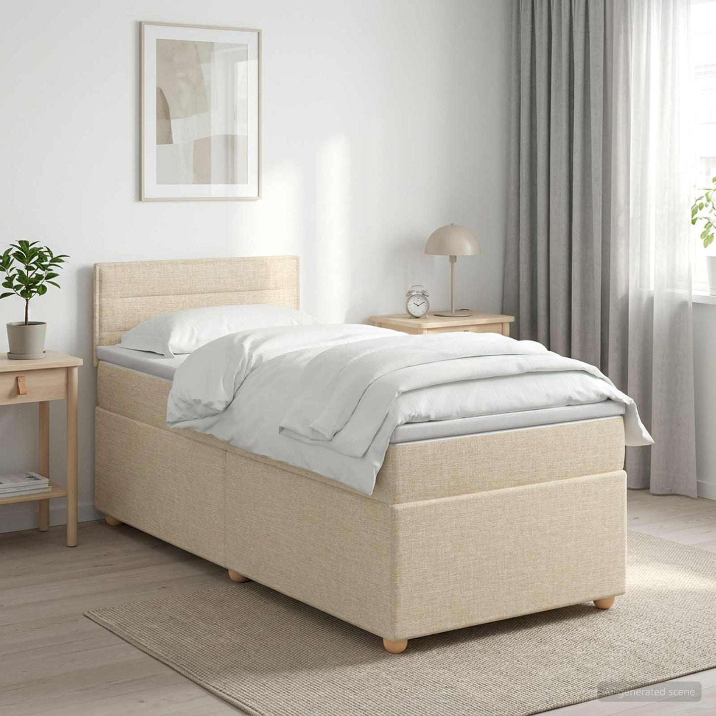 vidaXL Κρεβάτι box spring με στρώμα Κρεμ 100 x 200 cm Ύφασμα