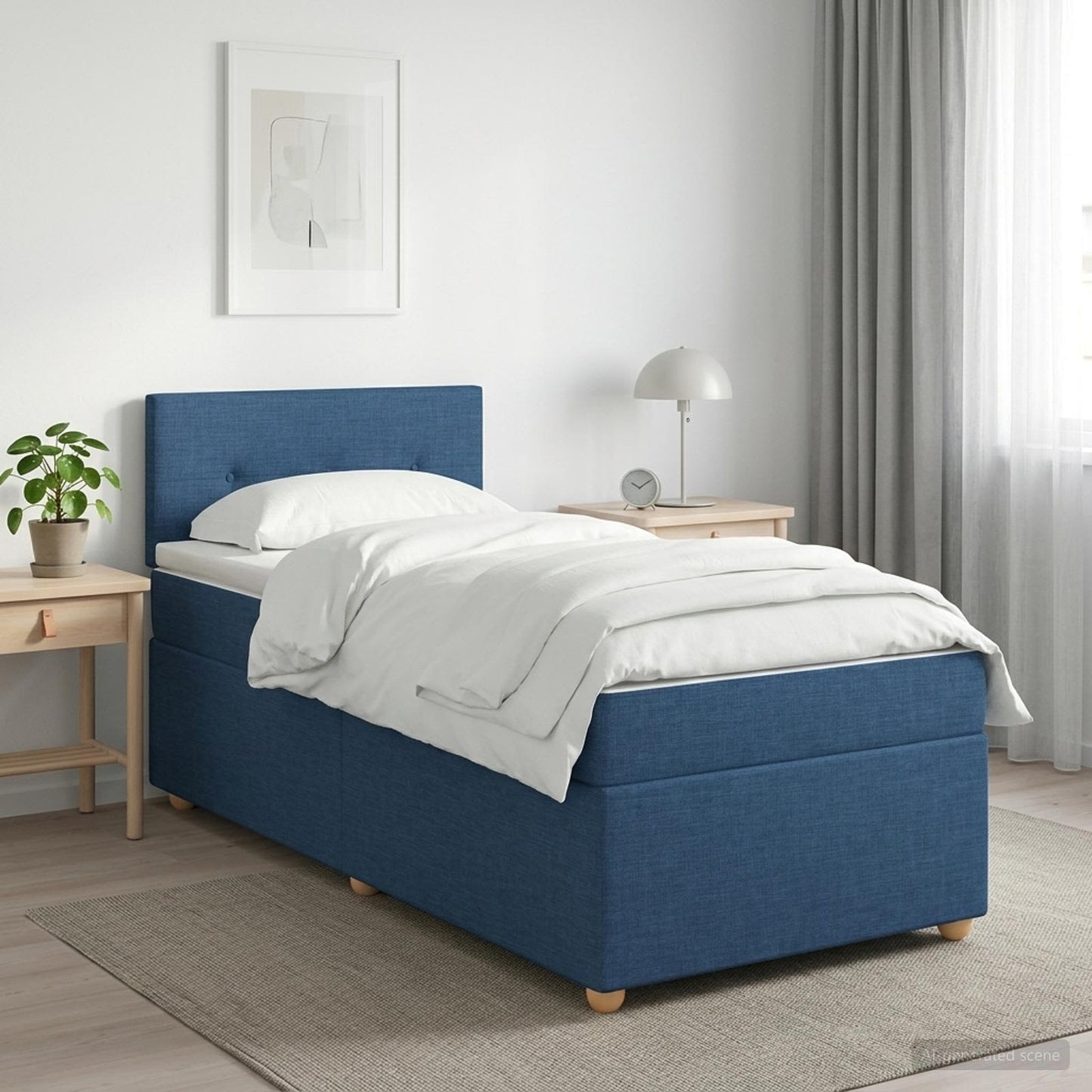 vidaXL Κρεβάτι box spring με στρώμα Μπλε 90 x 190 cm Ύφασμα