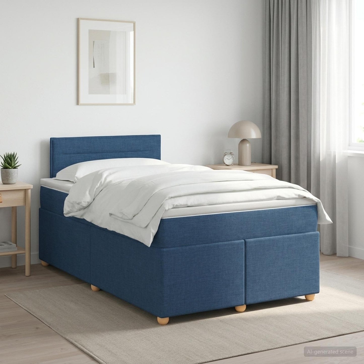 vidaXL Κρεβάτι box spring με στρώμα Μπλε 120 x 190 cm Ύφασμα