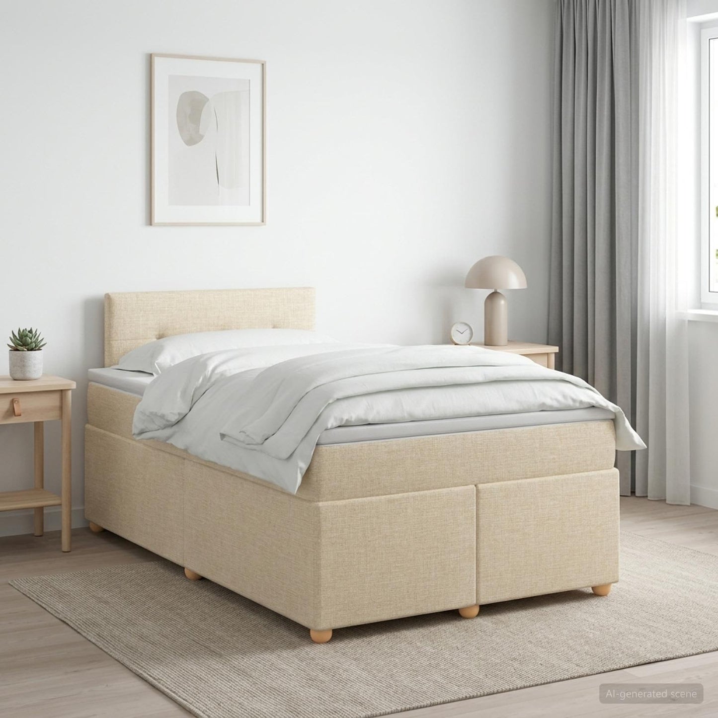 vidaXL Κρεβάτι box spring με στρώμα Κρεμ 120 x 190 cm Ύφασμα