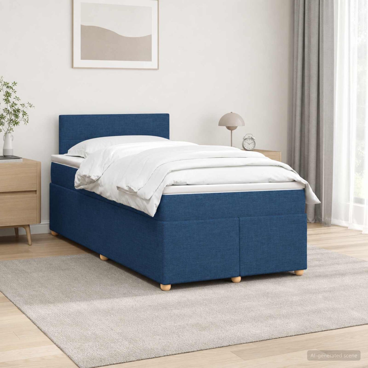 vidaXL Κρεβάτι box spring με στρώμα Μπλε 120 x 200 cm Ύφασμα