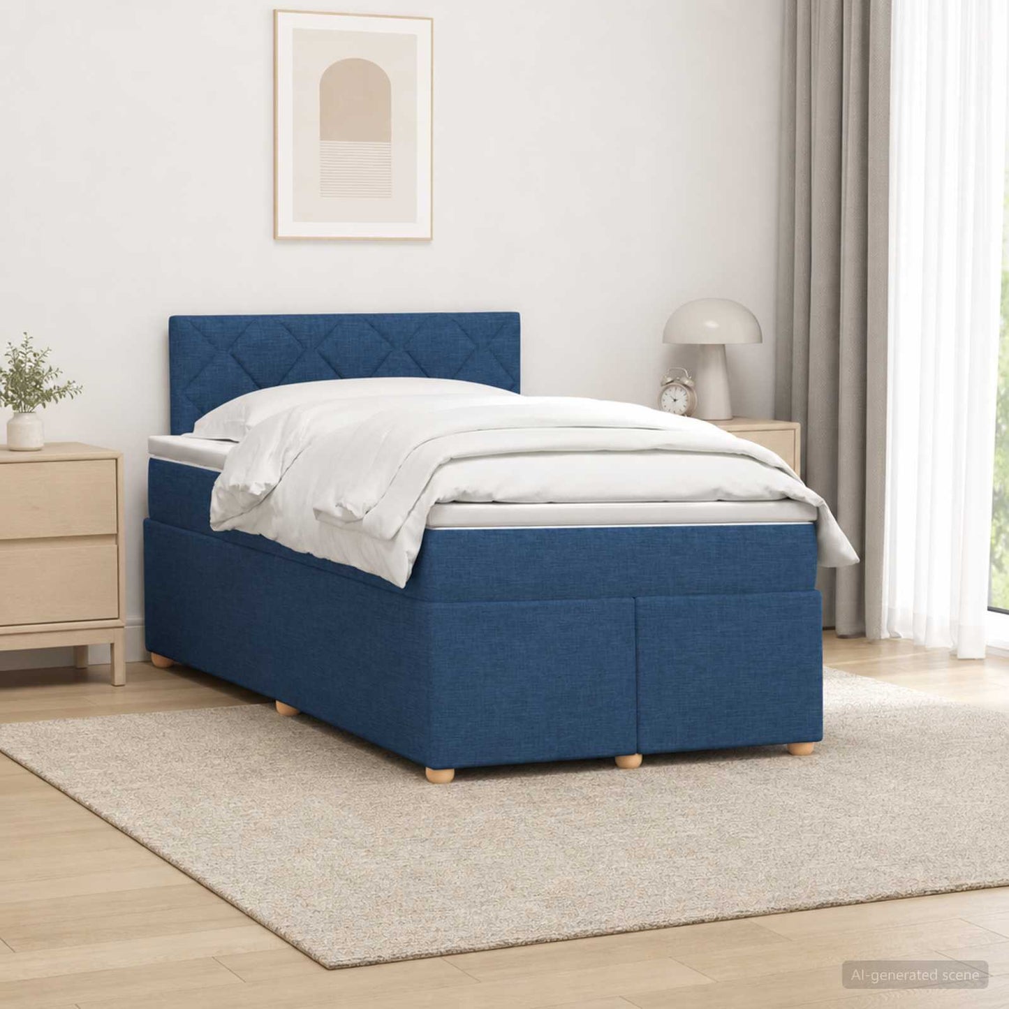 vidaXL Κρεβάτι box spring με στρώμα Μπλε 120 x 200 cm Ύφασμα