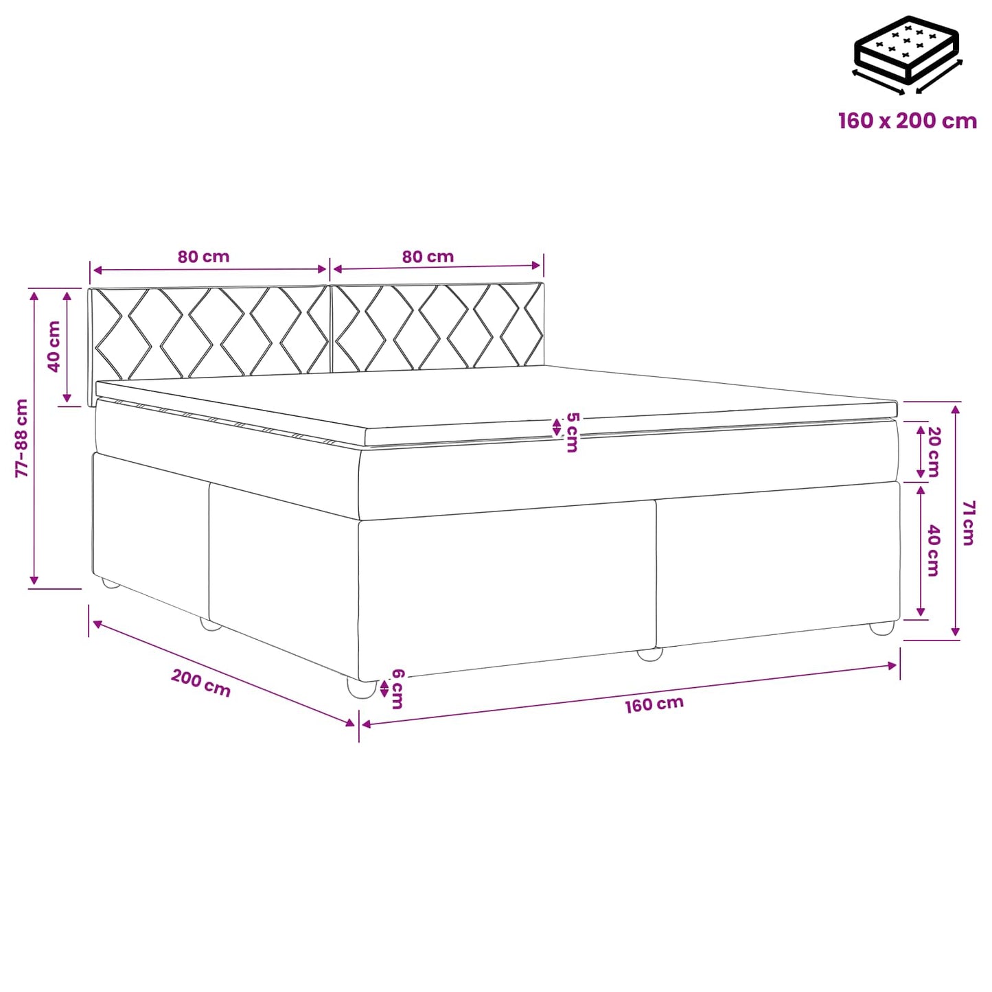 vidaXL Κρεβάτι box spring με στρώμα Μαύρο 160 x 200 cm Ύφασμα