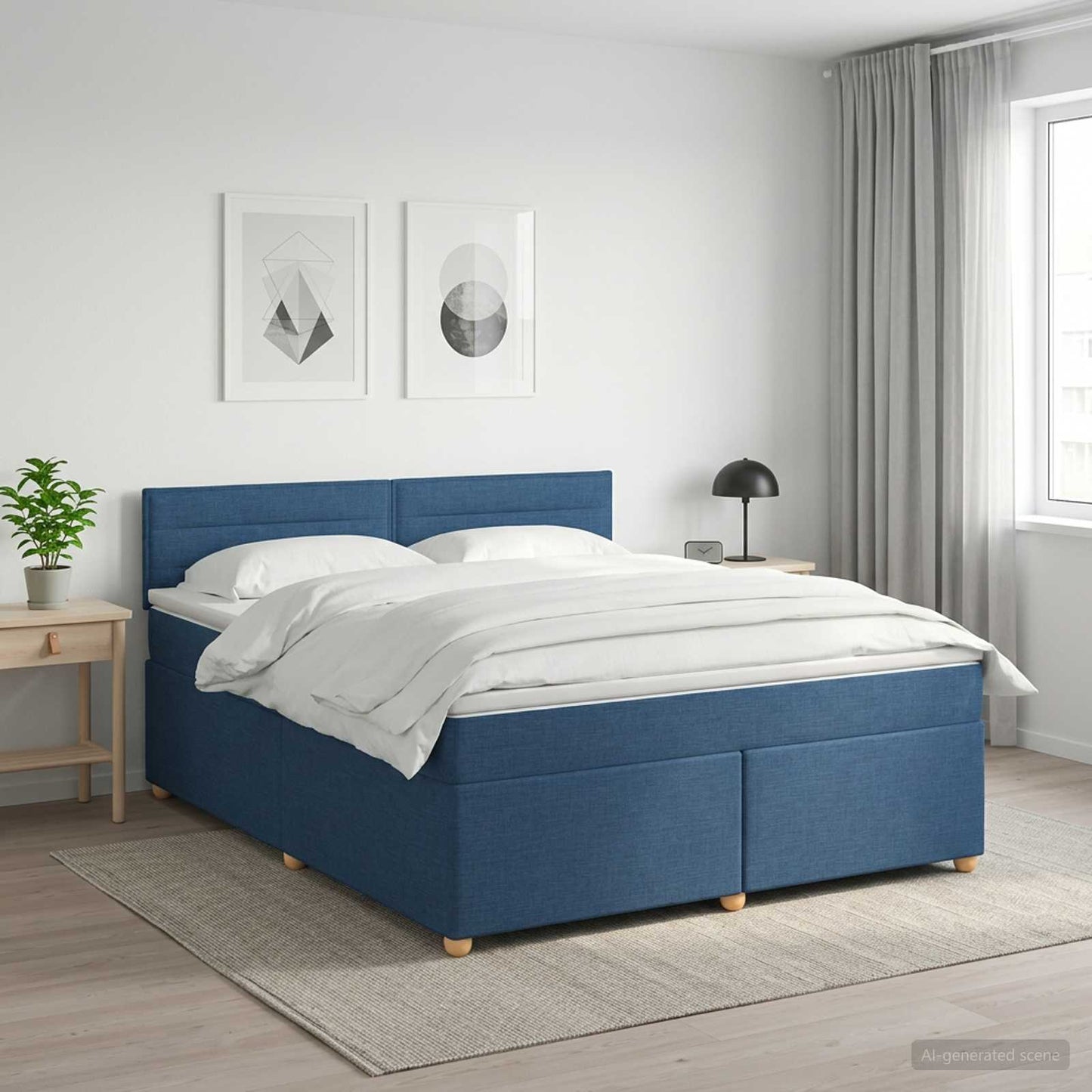 vidaXL Κρεβάτι box spring με στρώμα Μπλε 180 x 200 cm Ύφασμα