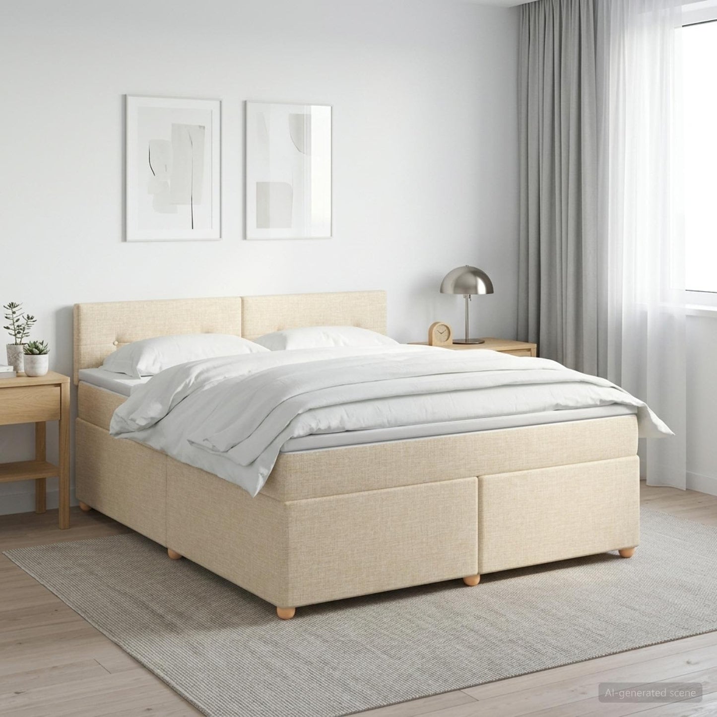 vidaXL Κρεβάτι box spring με στρώμα Κρεμ 140 x 190 cm Ύφασμα