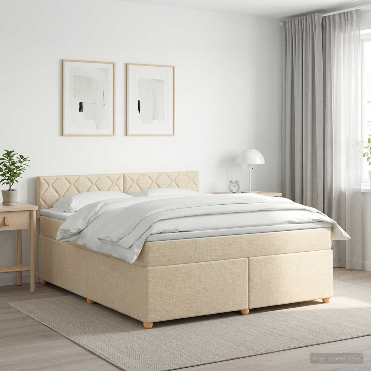 vidaXL Κρεβάτι box spring με στρώμα Κρεμ 160 x 200 cm Ύφασμα